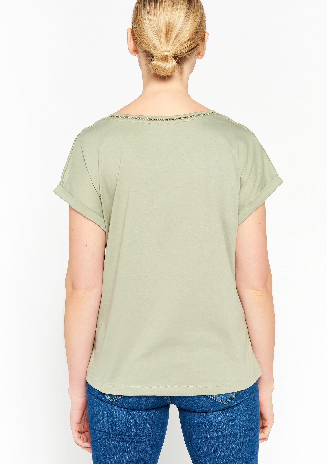 V-neck T-shirt, V-neck T-shirt - KHAKI MED - 02301315_4327