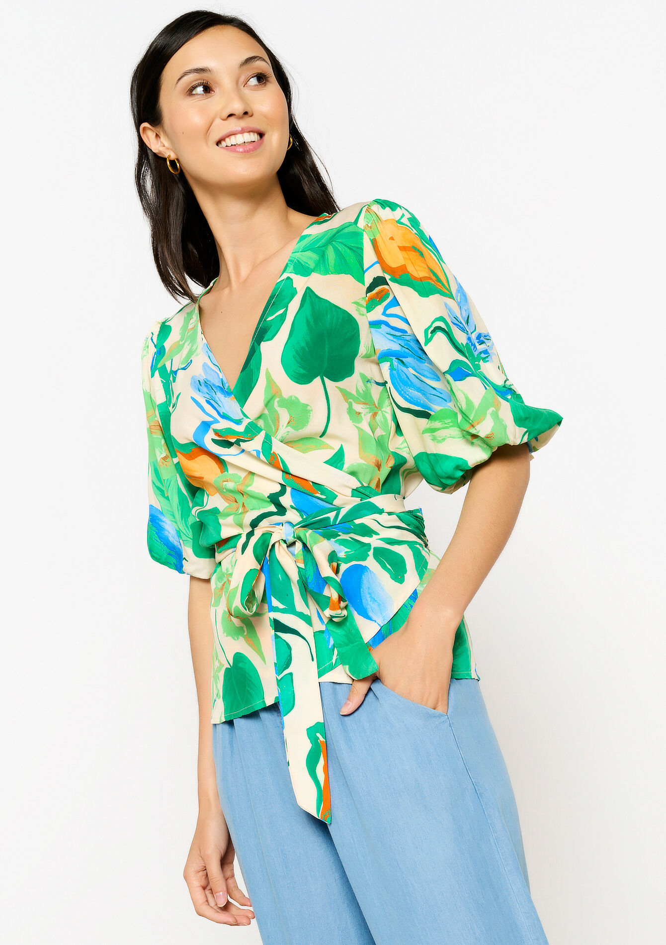 Wrap top with floral print - OFFWHITE - 05702579_1001