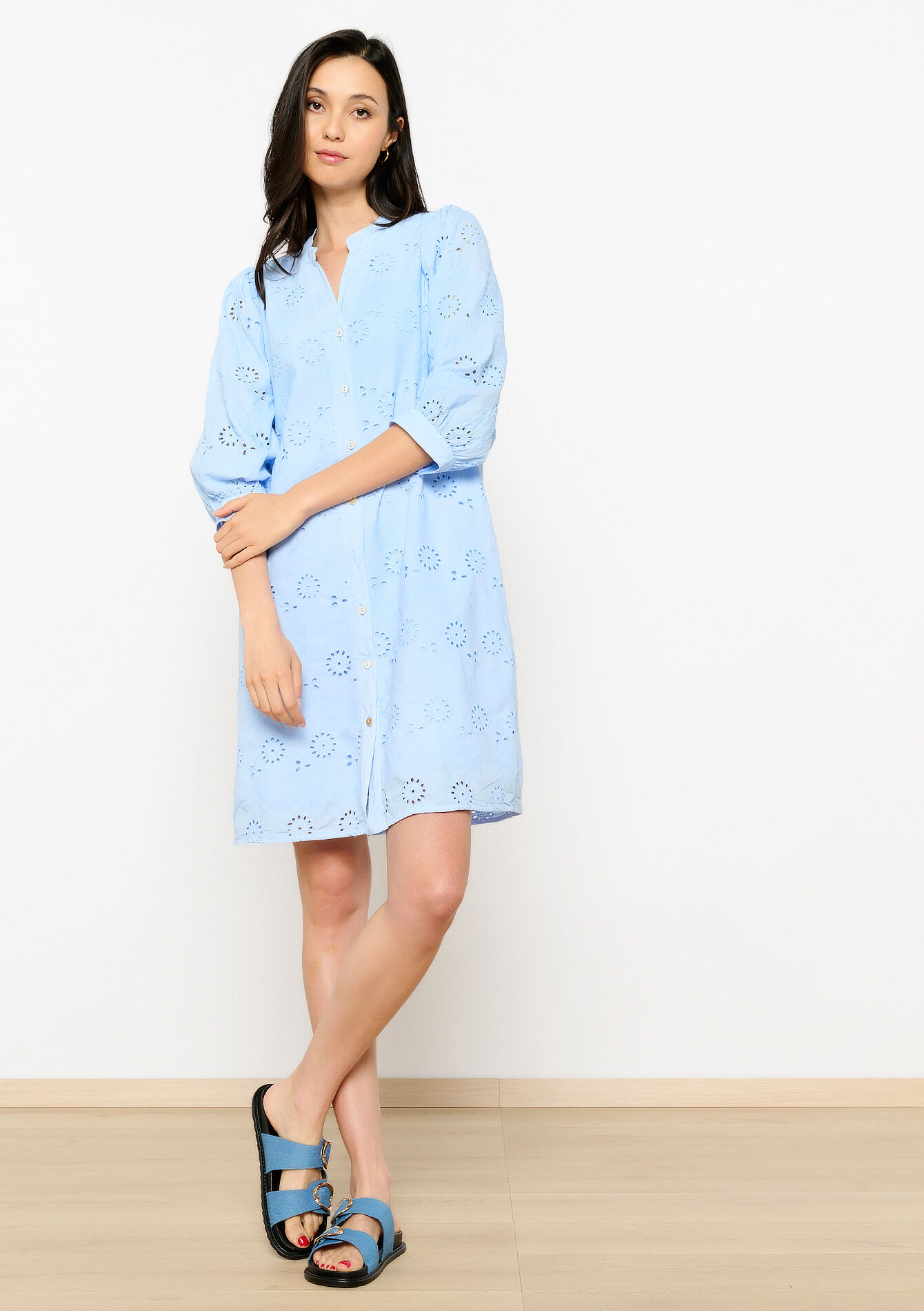 Embroidered shirt dress, Embroidered shirt dress - PASTEL BLUE - 08103621_751