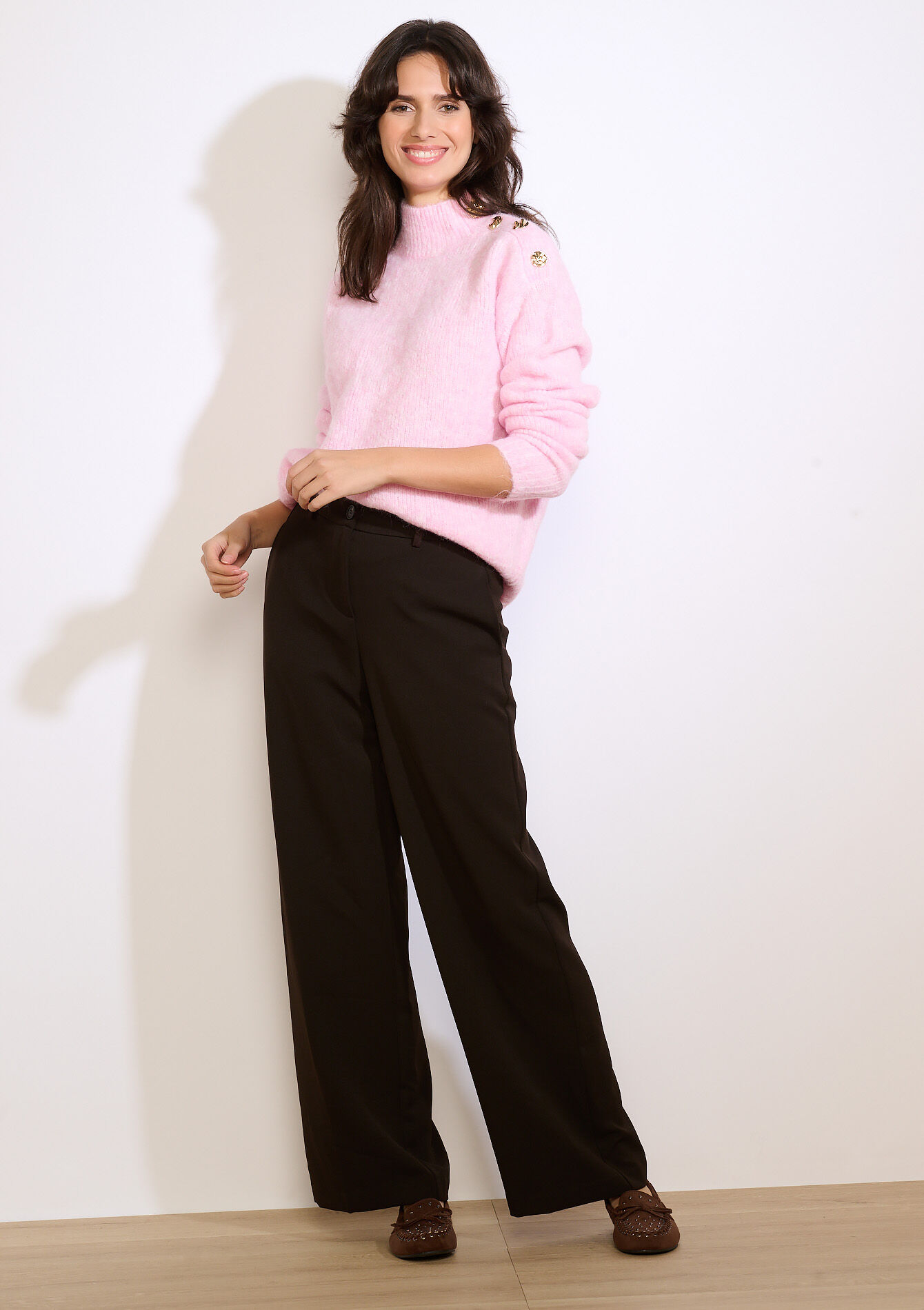Gold-button knit, Gold-button knit - LT PINK - 04007055
