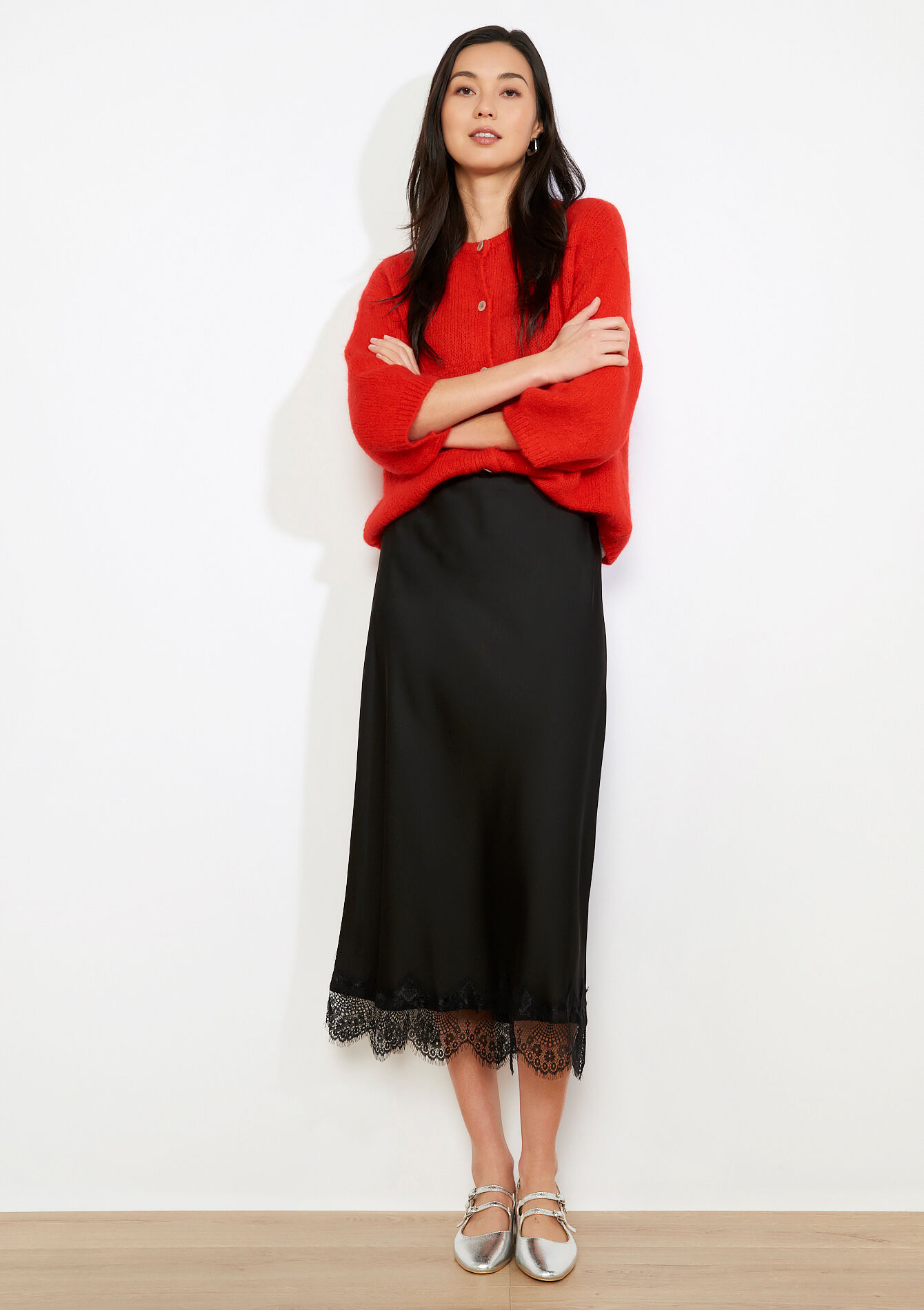 Jupe longue en satin - BLACK - 07101484_1119