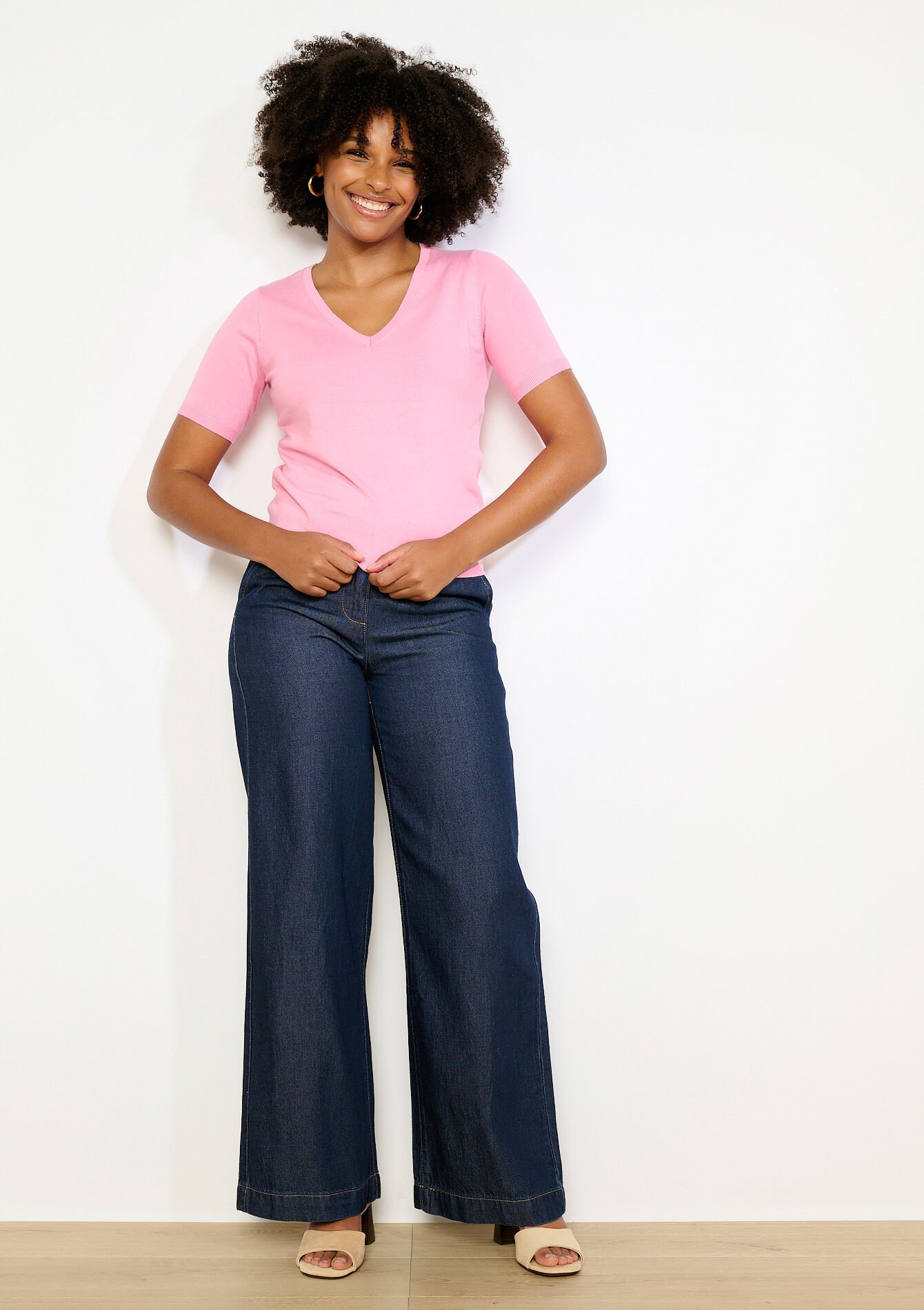 Pull col V manches courtes - PINK BUBBLEGUM - 04007025_1477