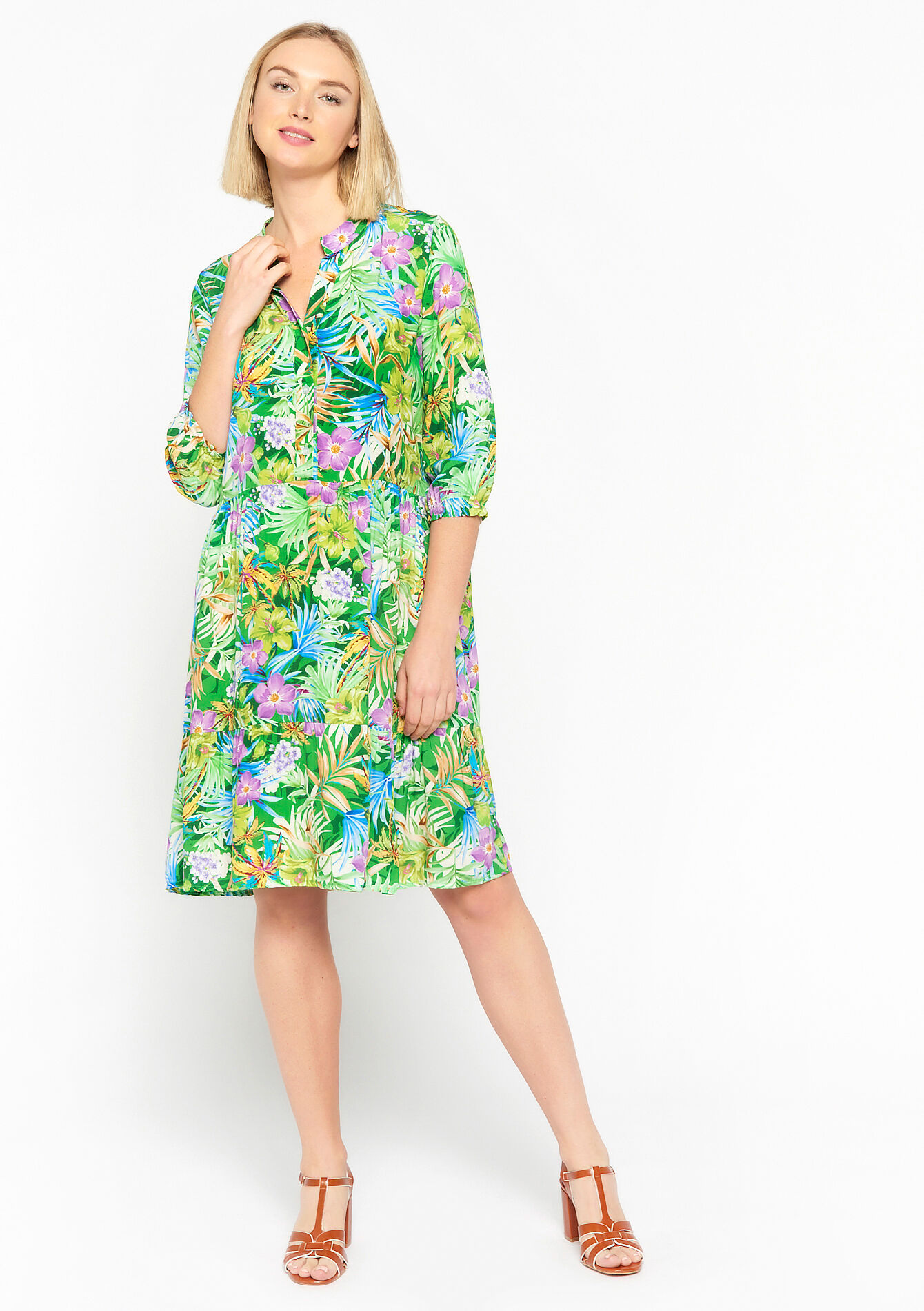Babydoll jurk met bloemenprint - GREEN APPLE - 08103133_1783