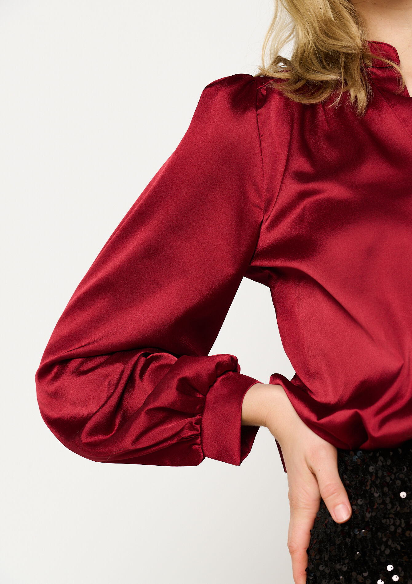 Satijnen hemd met lange mouwen, Satijnen hemd met lange mouwen - AUBERGINE - 1121406