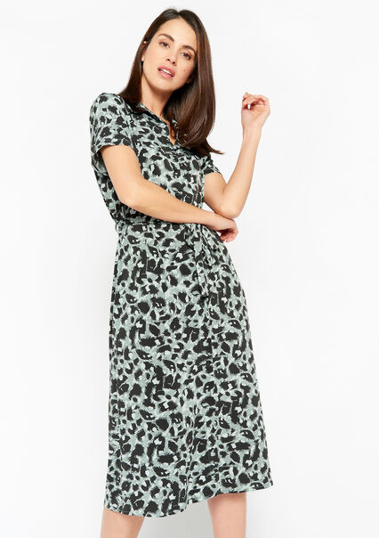 Shirt dress with leopard print - KHAKI FADED - 08103108_4326