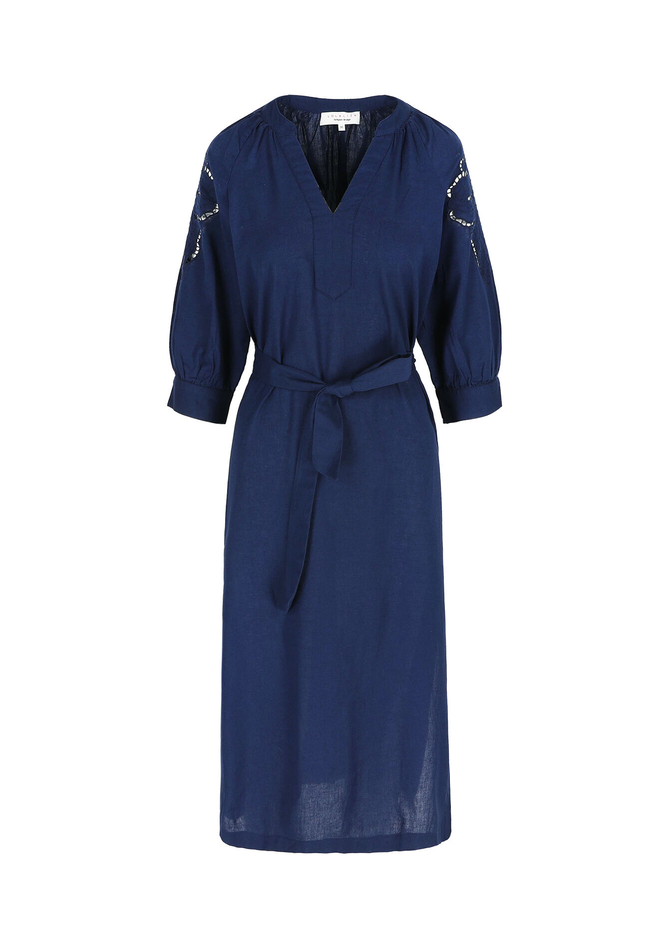 Midi-jurk met broderiedetail, Midi-jurk met broderiedetail - NAVY BASIC - 08602230_2723