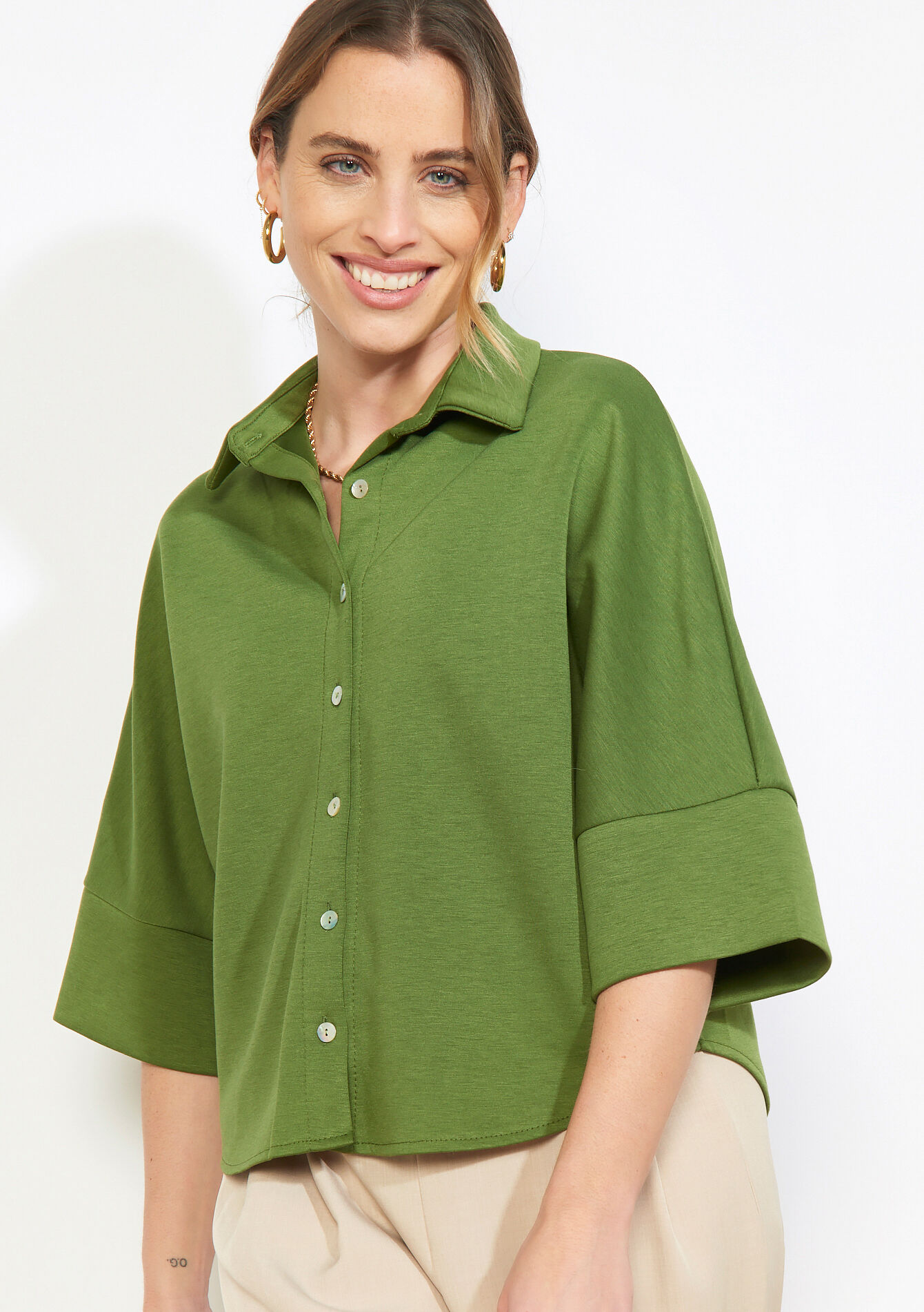 Losvallend overhemd - OLIVE KAKHI - 02301996_1884