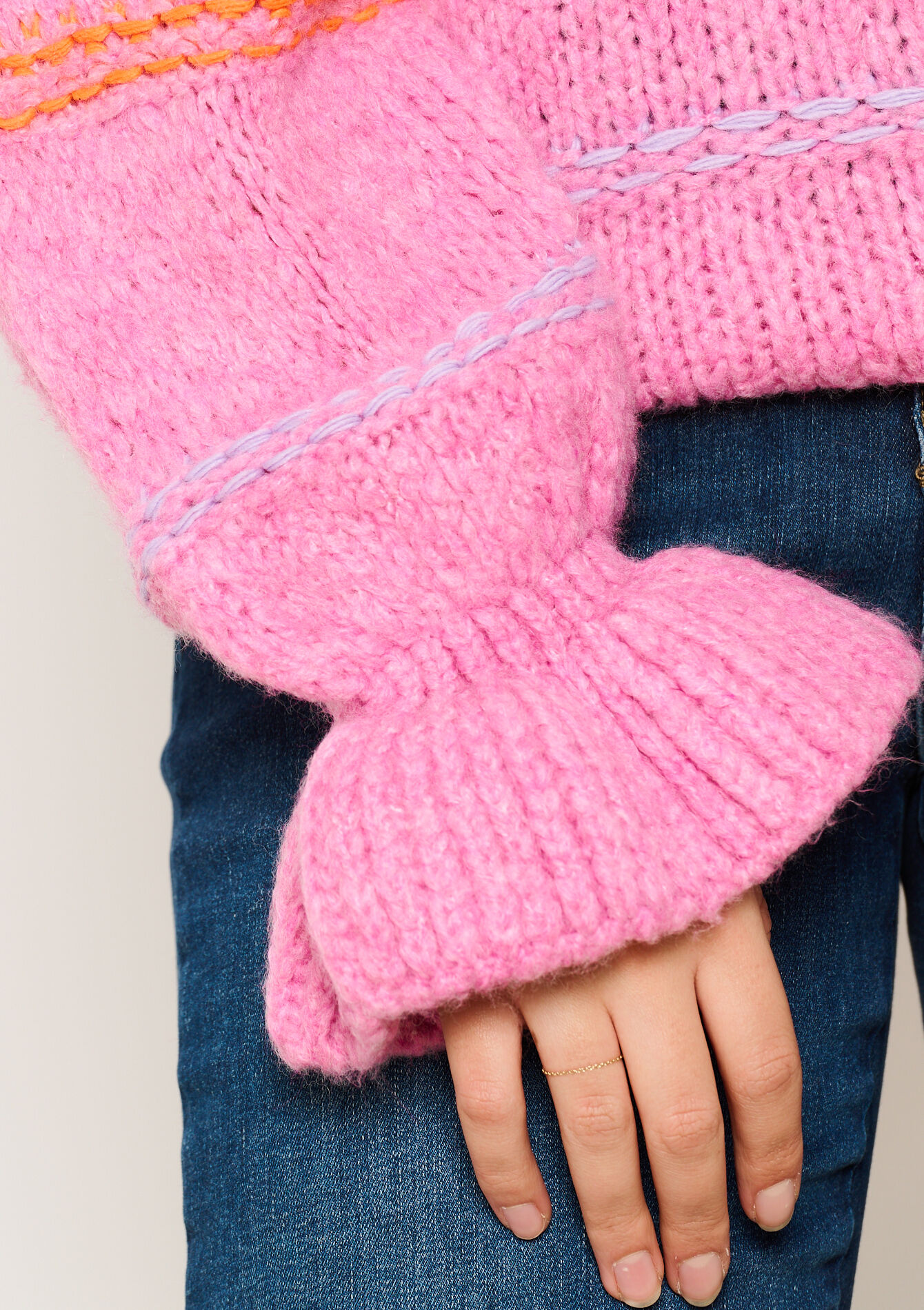 Pull à rayures avec fronces, Pull à rayures avec fronces - PINK BUBBLEGUM - 04006731_1477