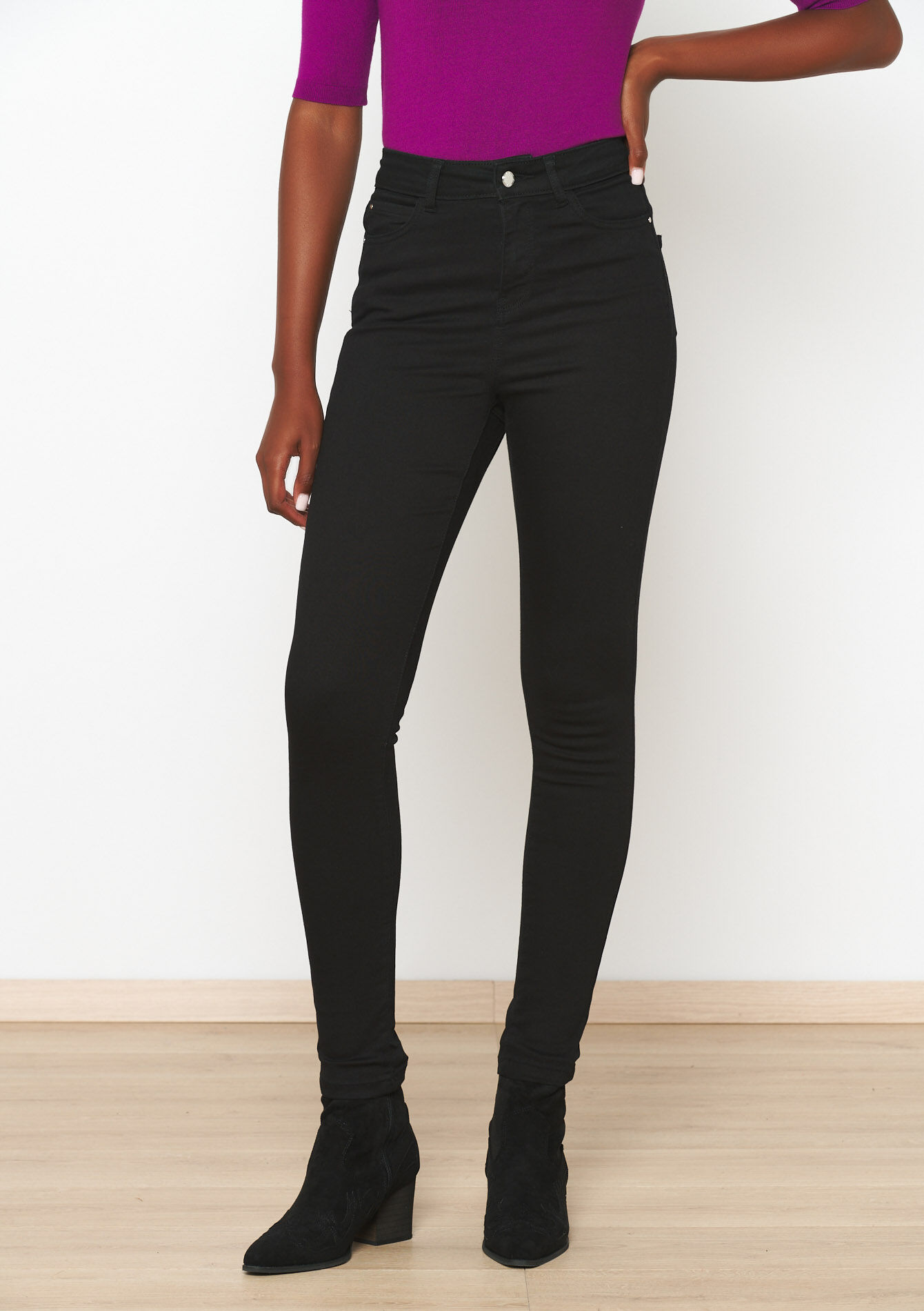 Skinny jeans met hoge taille, Skinny jeans met hoge taille - BLACK - 22000533_1119