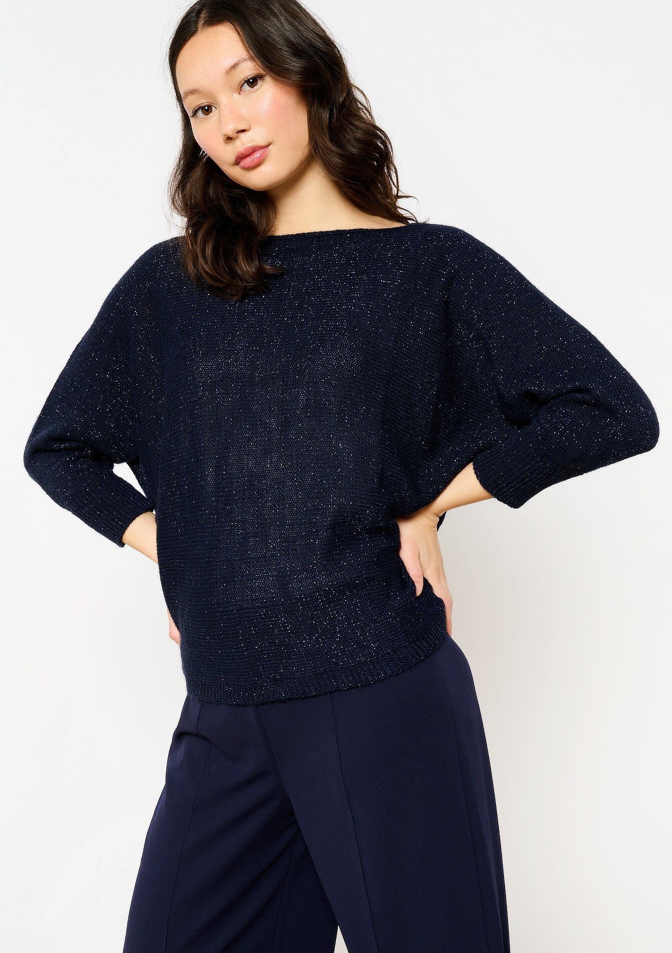 Lurex pullover with batwing sleeves, Lurex pullover with batwing sleeves - NAVY BASIC - 04006853_2723