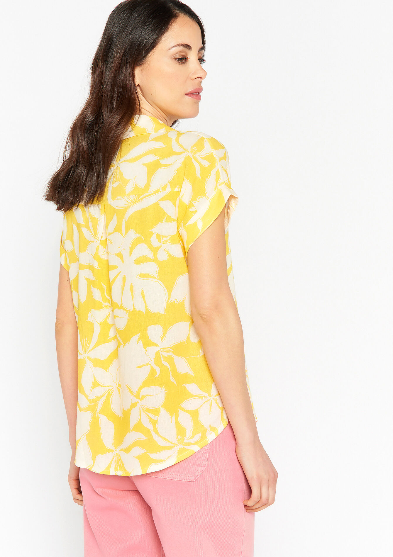 Linen shirt with tropical print, Linen shirt with tropical print - YELLOW SUN - 05702187_5007