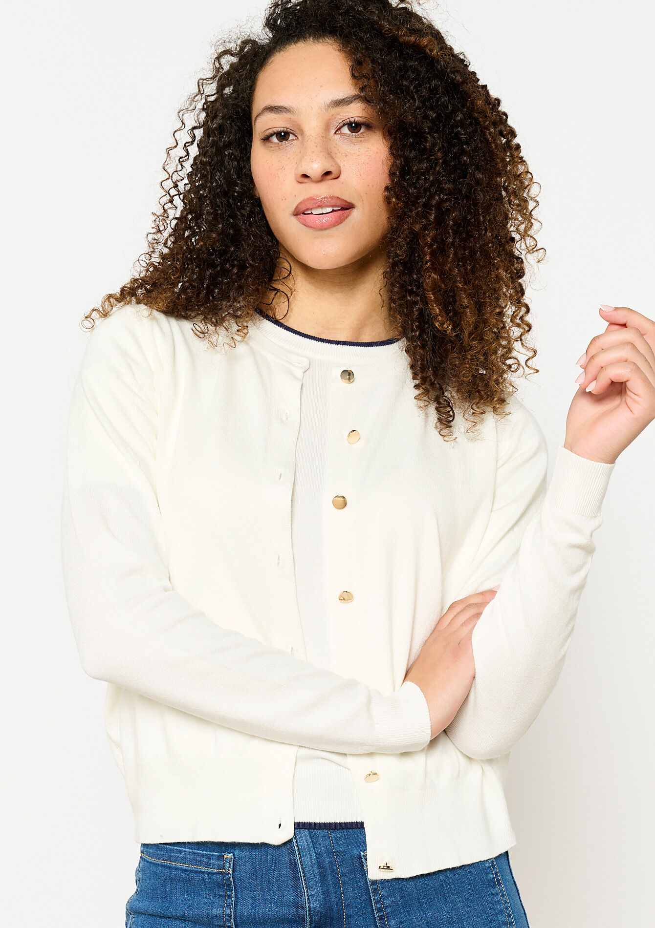 Cardigan met ronde hals, Cardigan met ronde hals - OFFWHITE - 04101232_1001