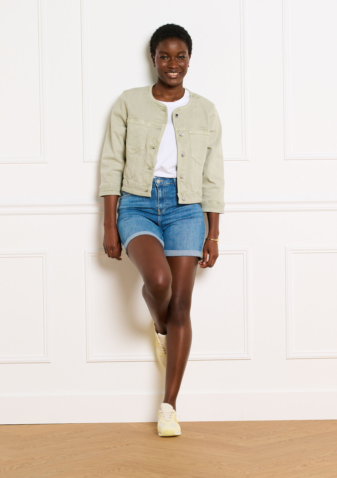 Denim short met hoge taille - DARK BLUE - 22000650_0501