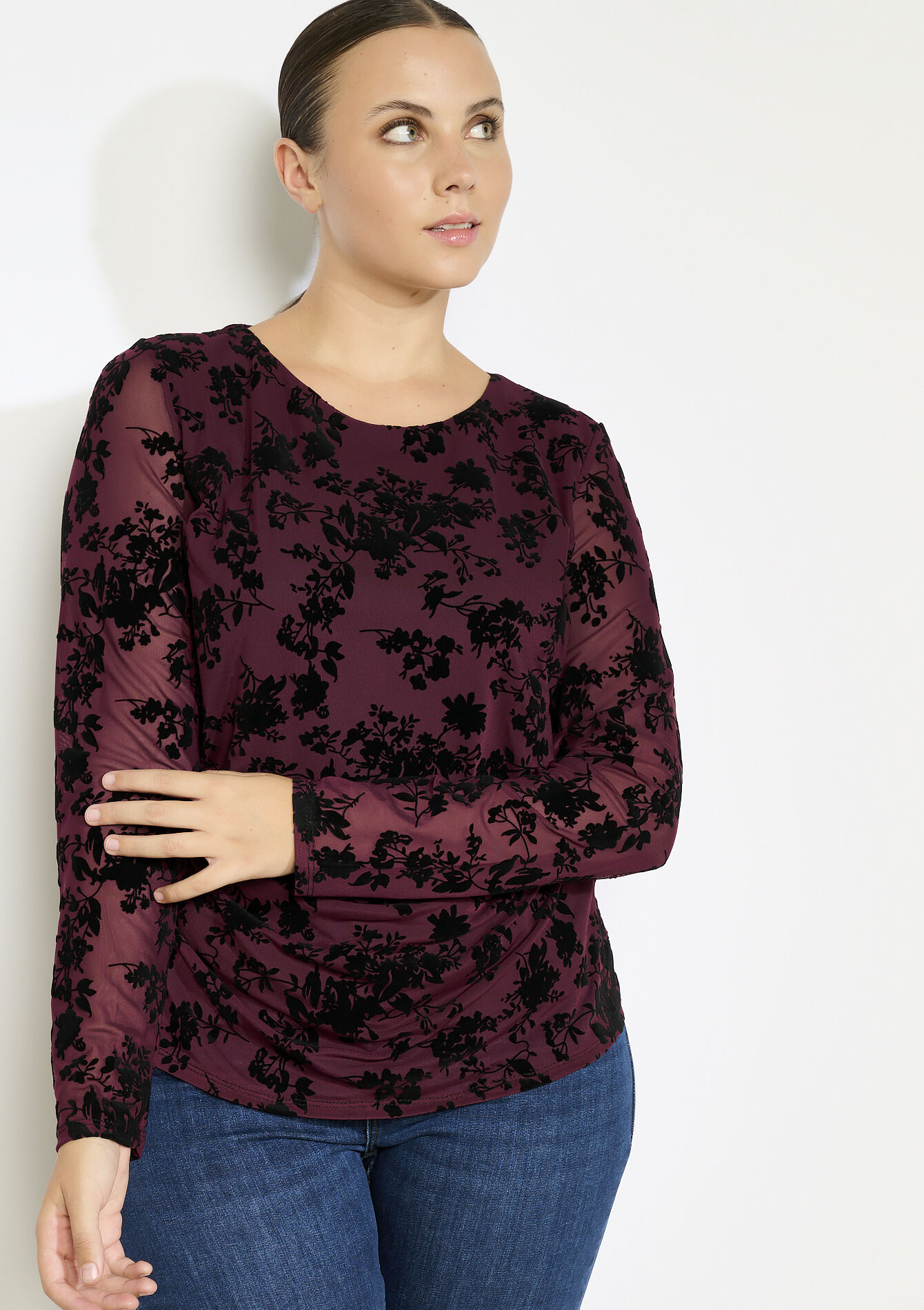 Top en velours floral, Top en velours floral, , detail_2