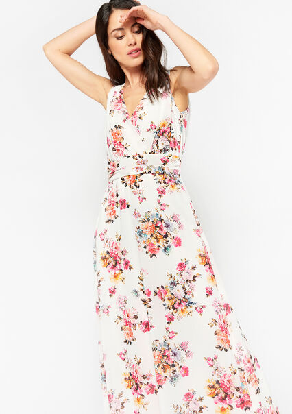 Sleeveless wrap dress with floral print - OFFWHITE - 08601857_1001