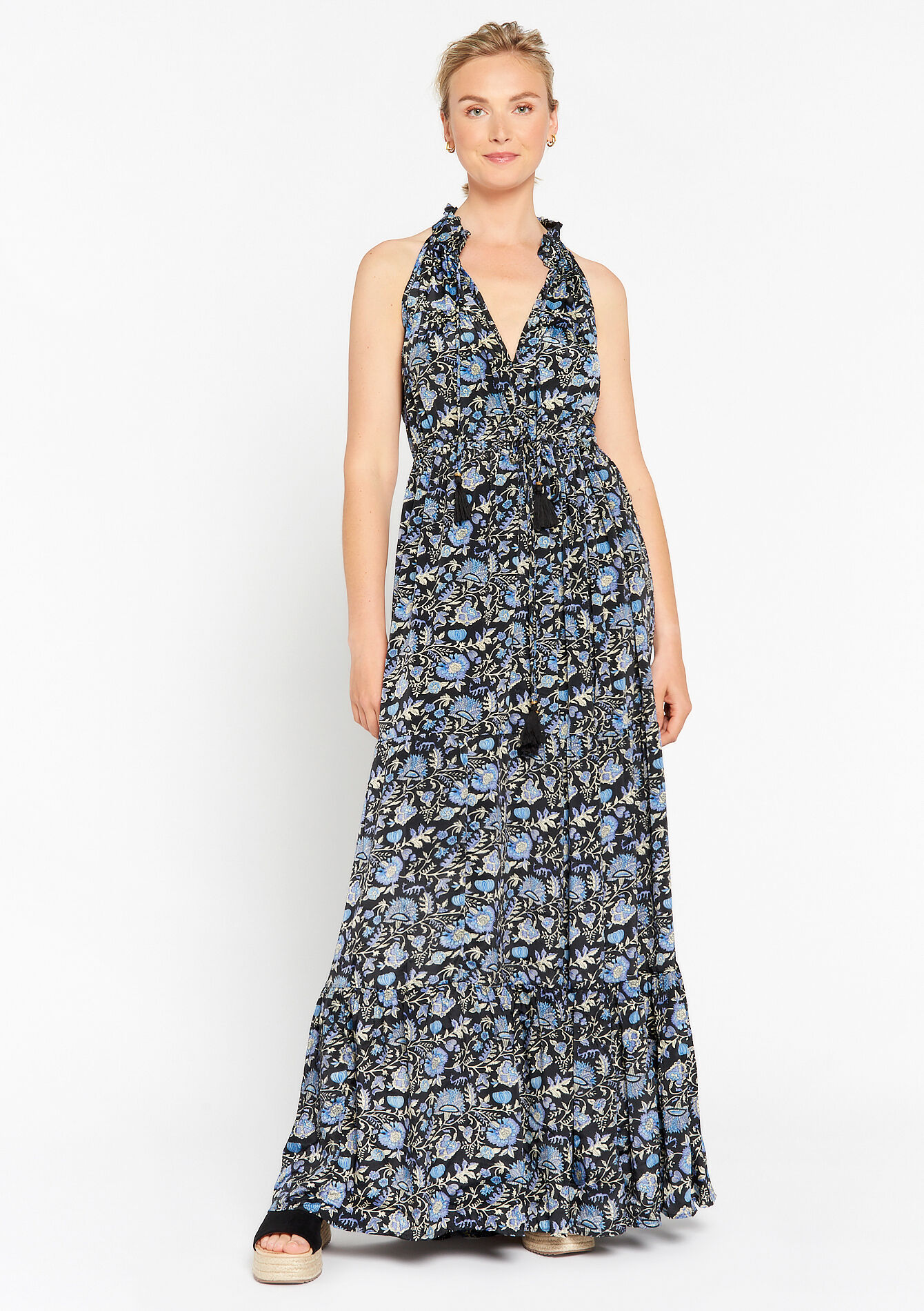 Mouwloze maxi-jurk met bloemenprint, Mouwloze maxi-jurk met bloemenprint - BLUE FAIENCE - 08601889_1584
