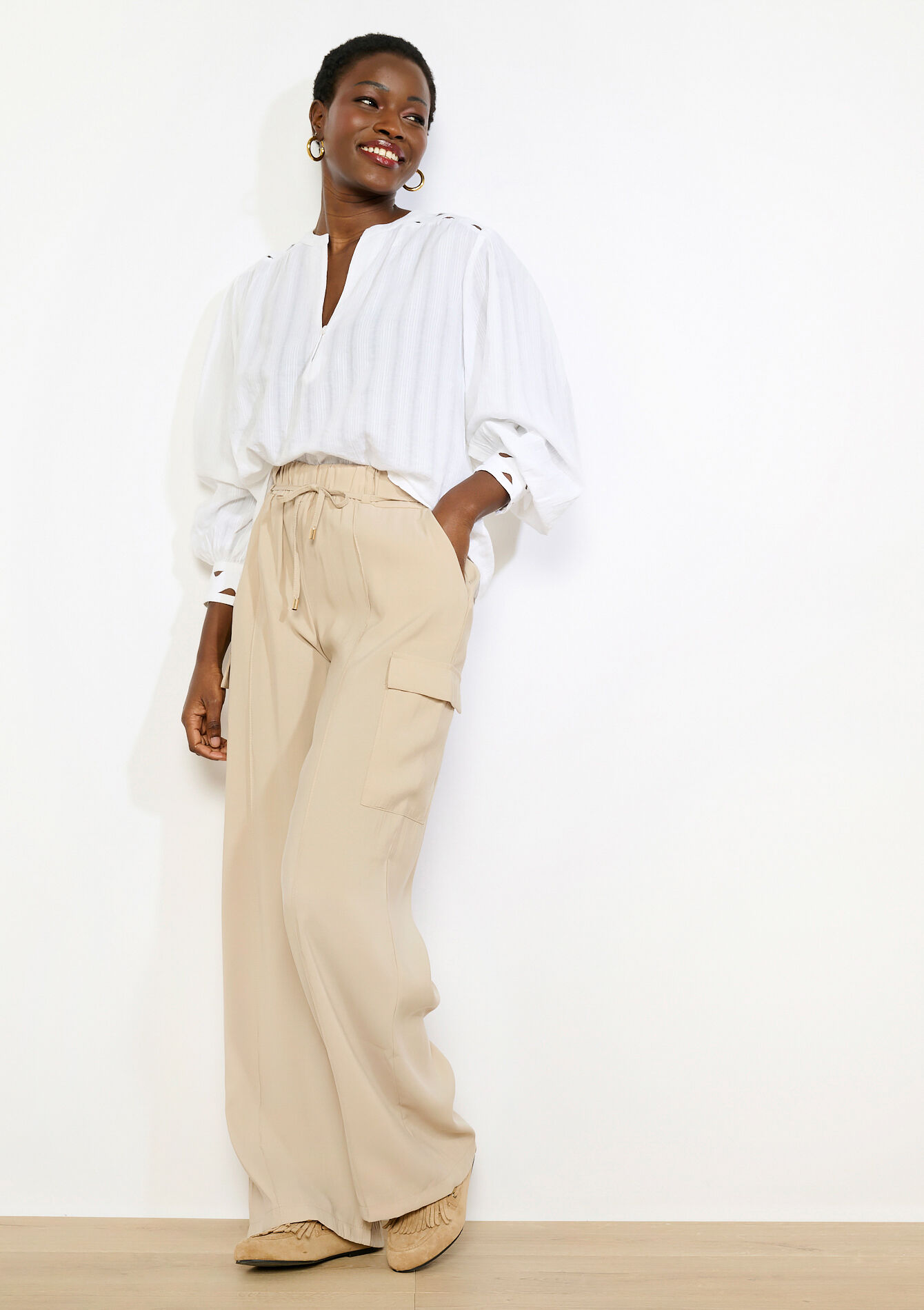 Pantalon cargo fluide, Pantalon cargo fluide - LT BEIGE - 06601127_2527