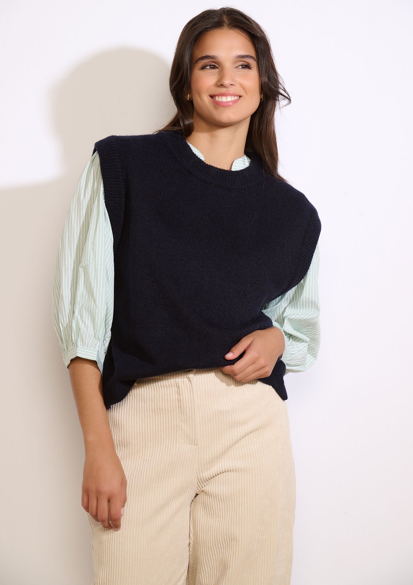 Mouwloze gebreide trui, Mouwloze gebreide trui - NAVY BASIC - 04007086_2723