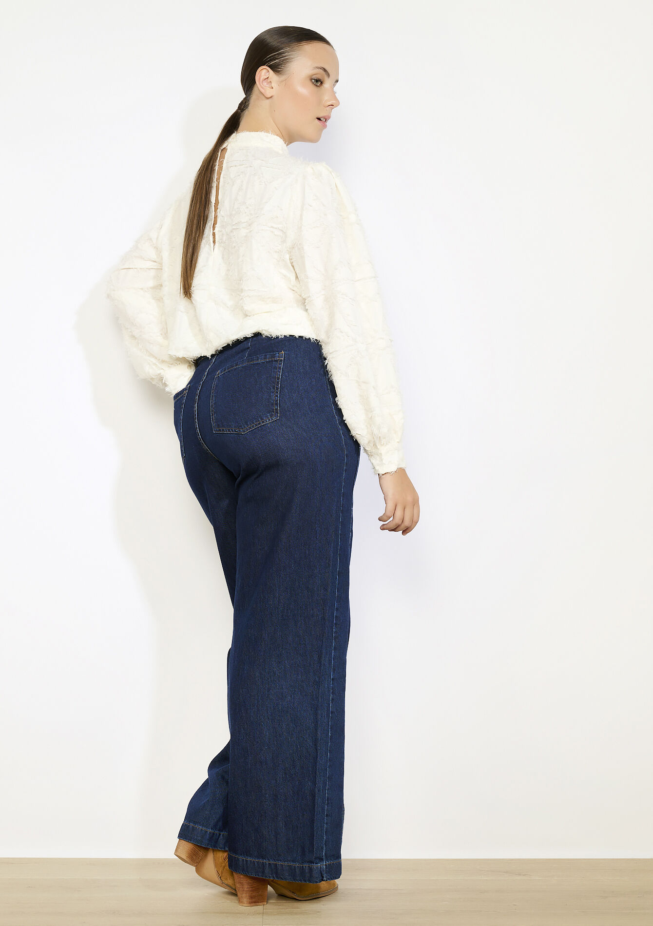 Wijde jeans met hoge taille, Wijde jeans met hoge taille - DARK BLUE - 22000626_0501