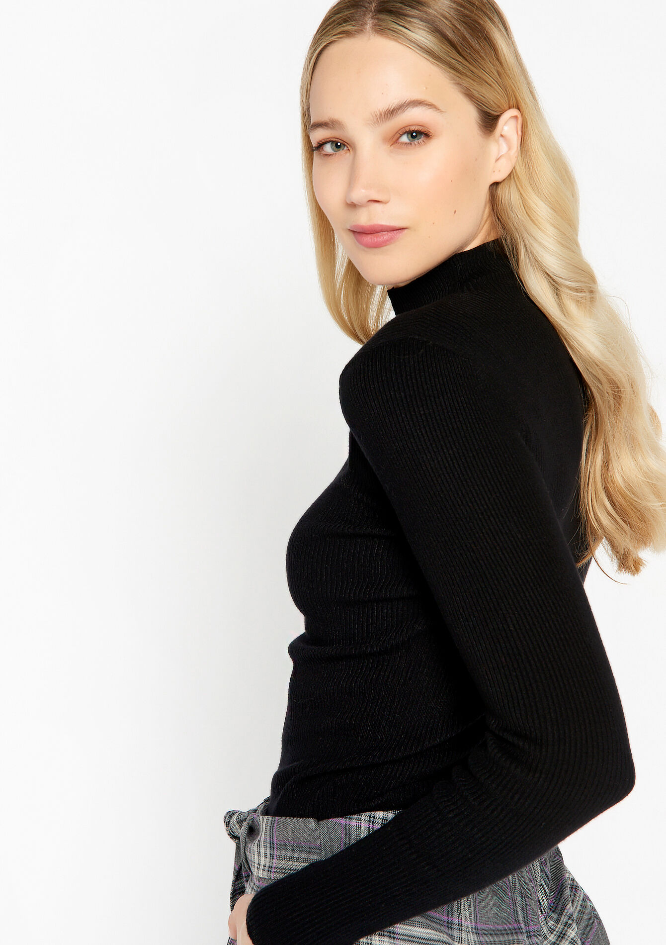 Ribbed turtleneck, Ribbed turtleneck - BLACK - 04005792_1119