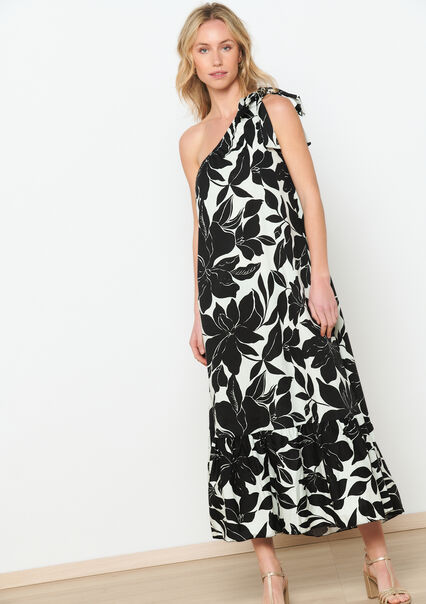 One-shoulder dress with floral print - VANILLA WHITE  - 08103585_1013