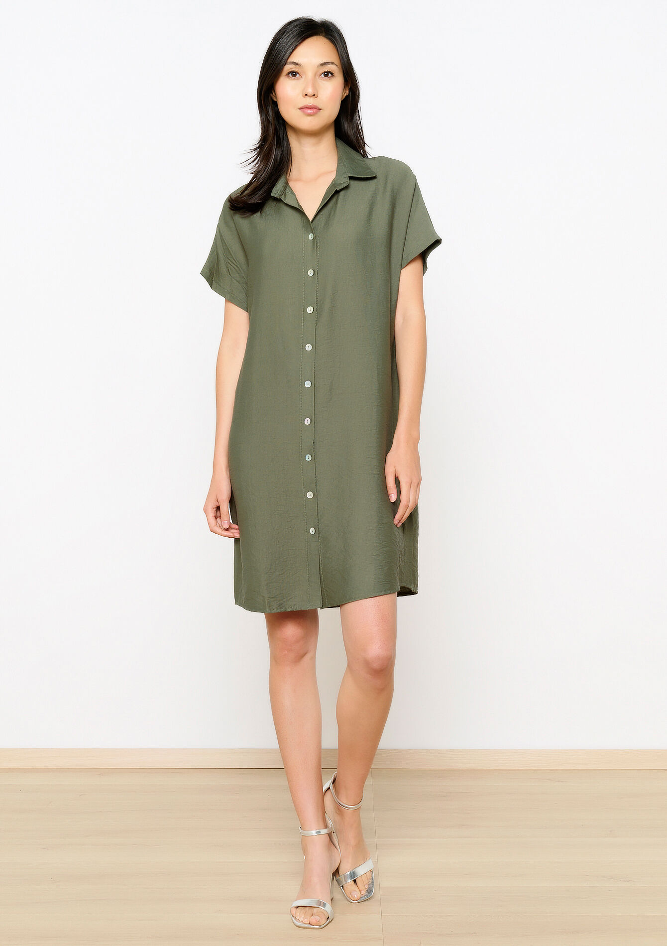 Robe-chemise en tissu crêpé - KHAKI MED - 08103793_4327