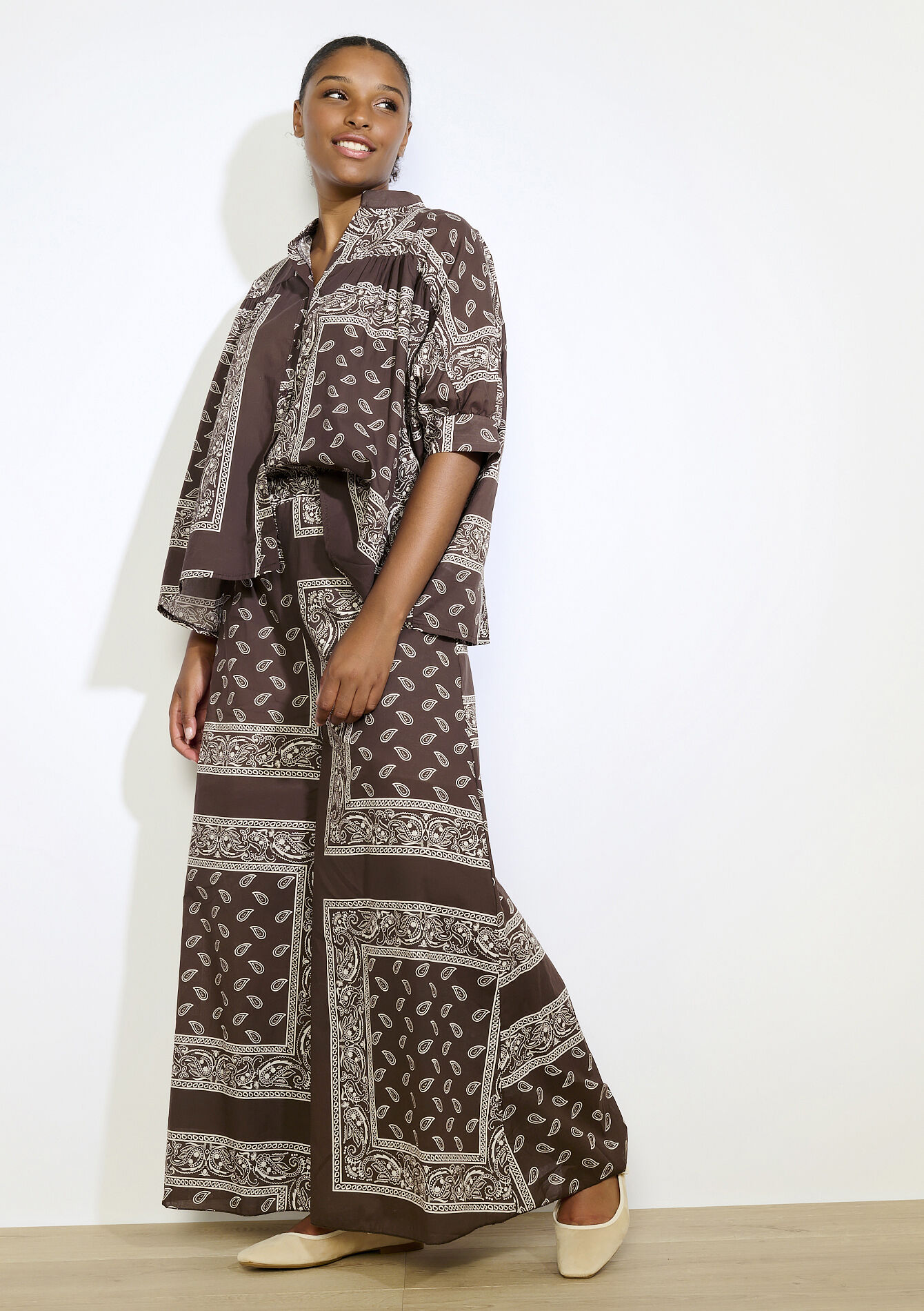 Pantalon bohème imprimé - BROWN DARK CHOCOLATE - 06601036_3720