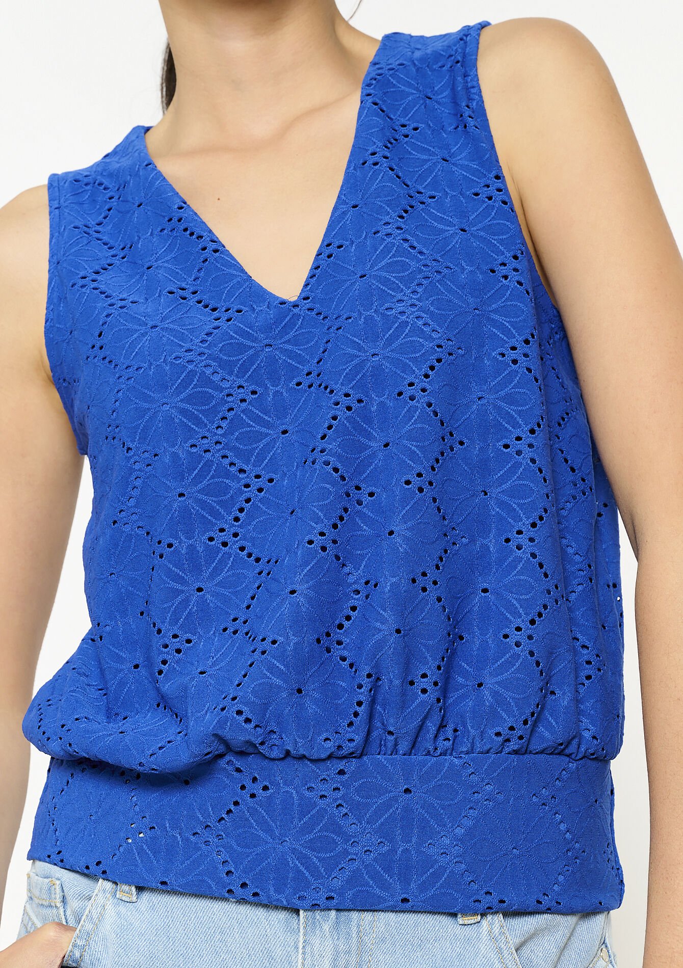 Débardeur en broderie anglaise, Débardeur en broderie anglaise - ELECTRIC BLUE - 02200518_1619