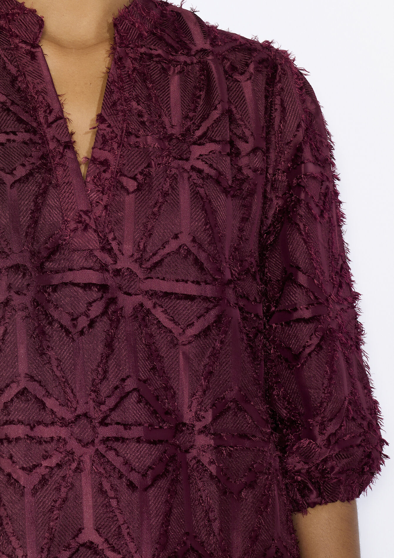 Robe en jacquard à manches bouffantes - BORDEAUX WINE - 08104160_5514