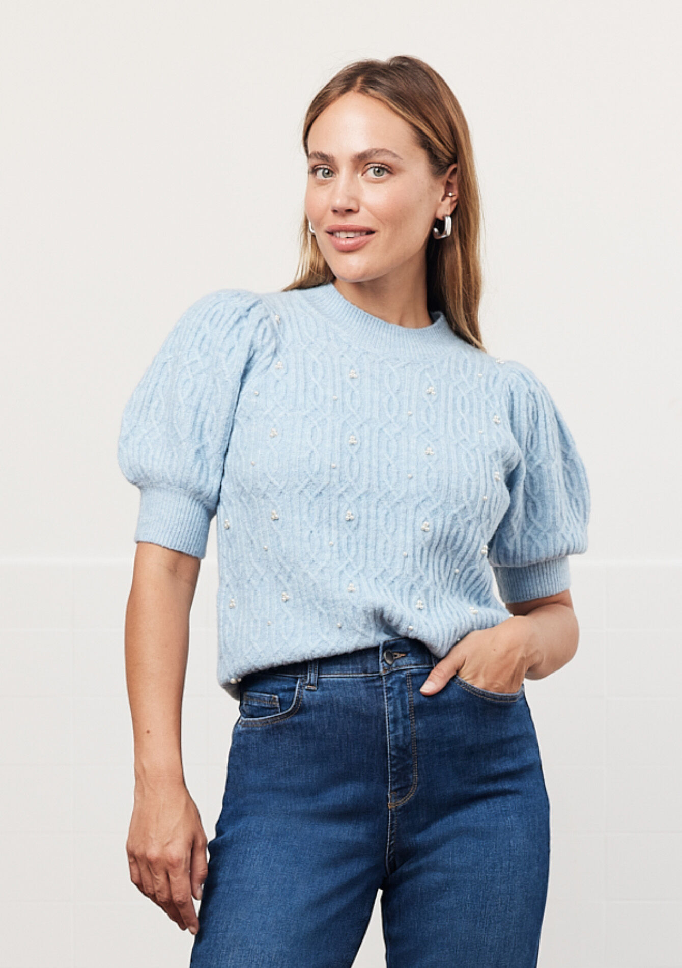 Pullover à manches bouffantes - BLUE PASTEL - 04006539_3003