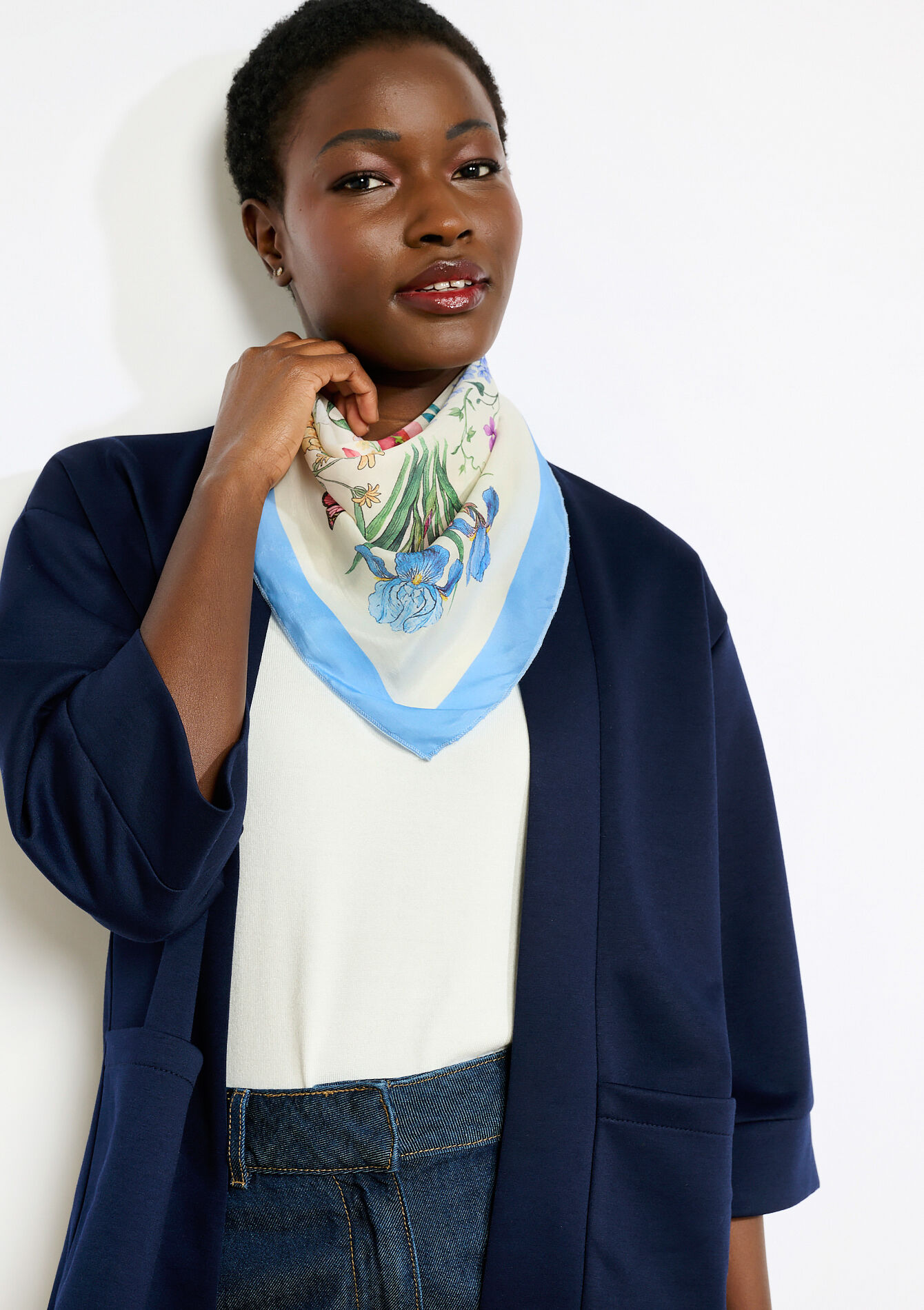 Foulard carré soyeux bijou, Foulard carré soyeux bijou - AQUA BLUE - 17101555_3302