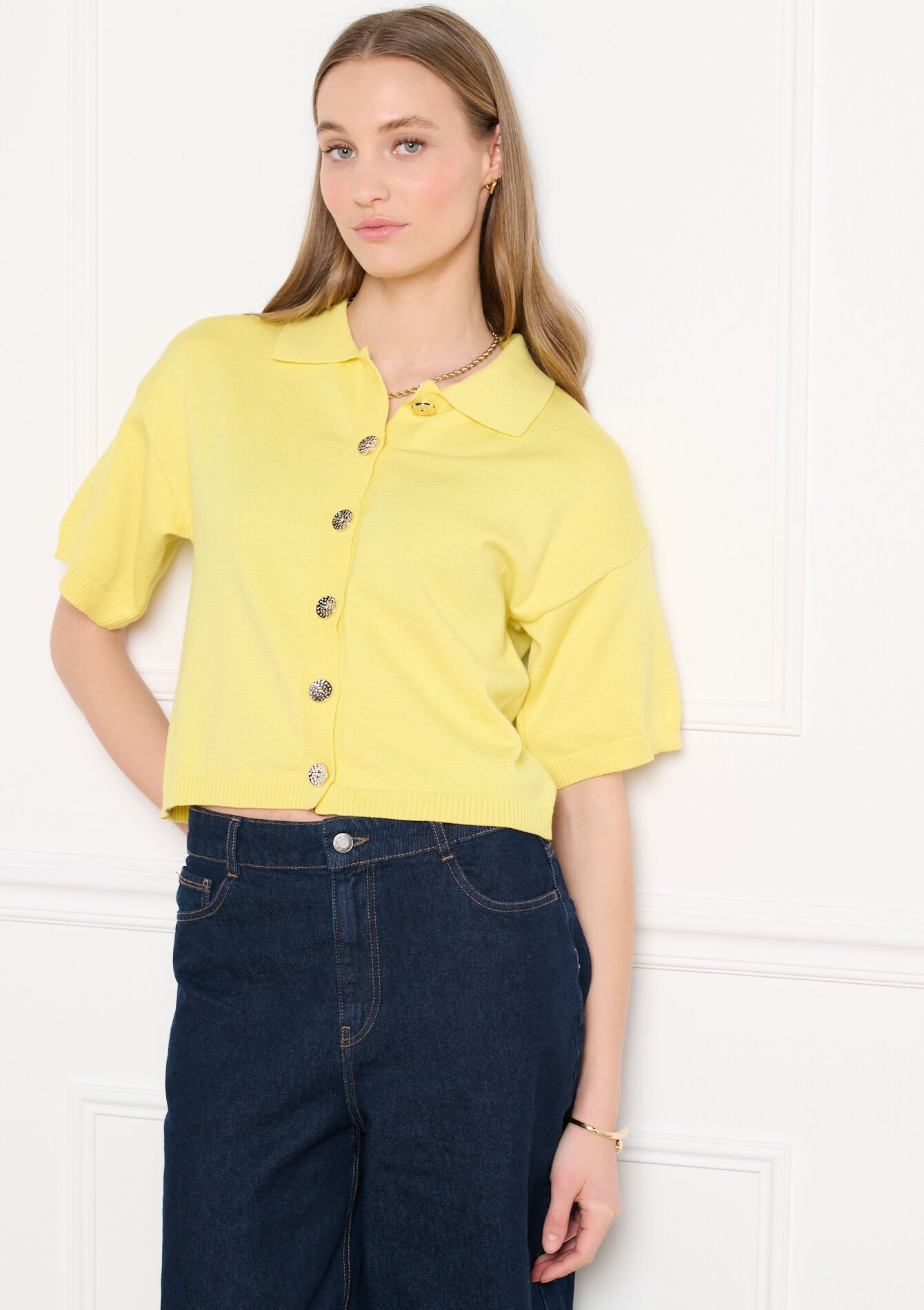 Kortemouw cardigan met polokraag - YELLOW SUN - 04101480_5007