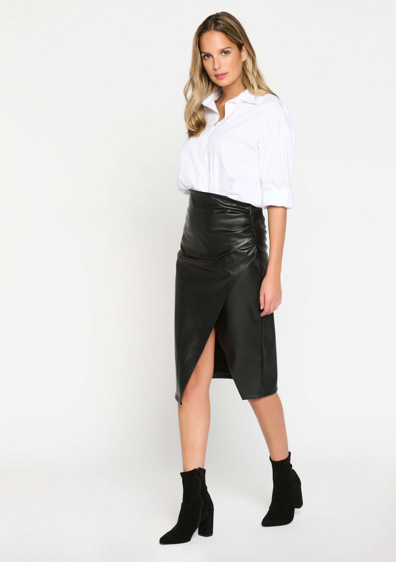 Wikkelrok in faux leder, Wikkelrok in faux leder - BLACK - 07101030_1119