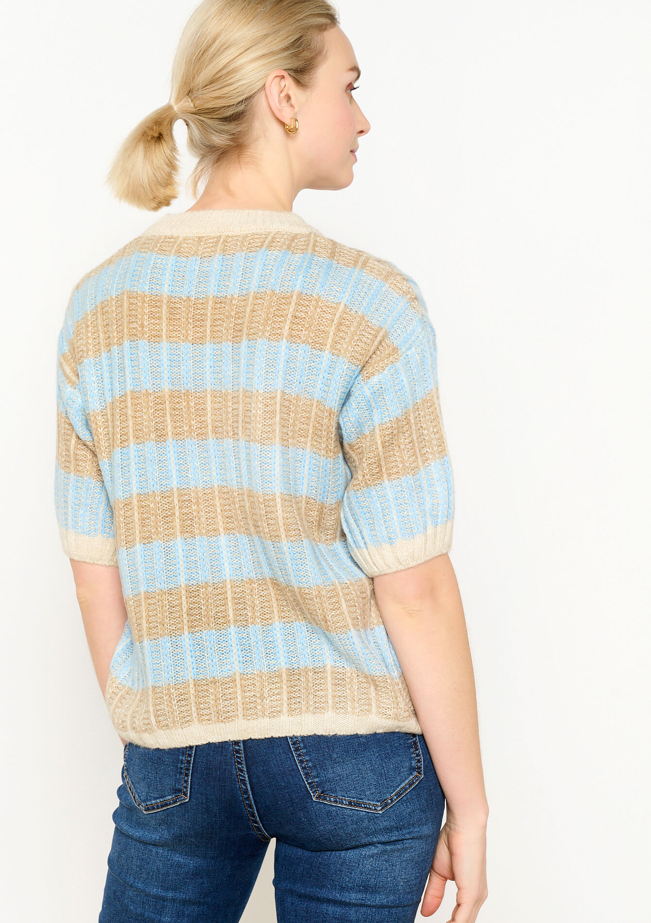 Ribbed pullover with short sleeves, Ribbed pullover with short sleeves - BLUE PASTEL - 04006465_3003