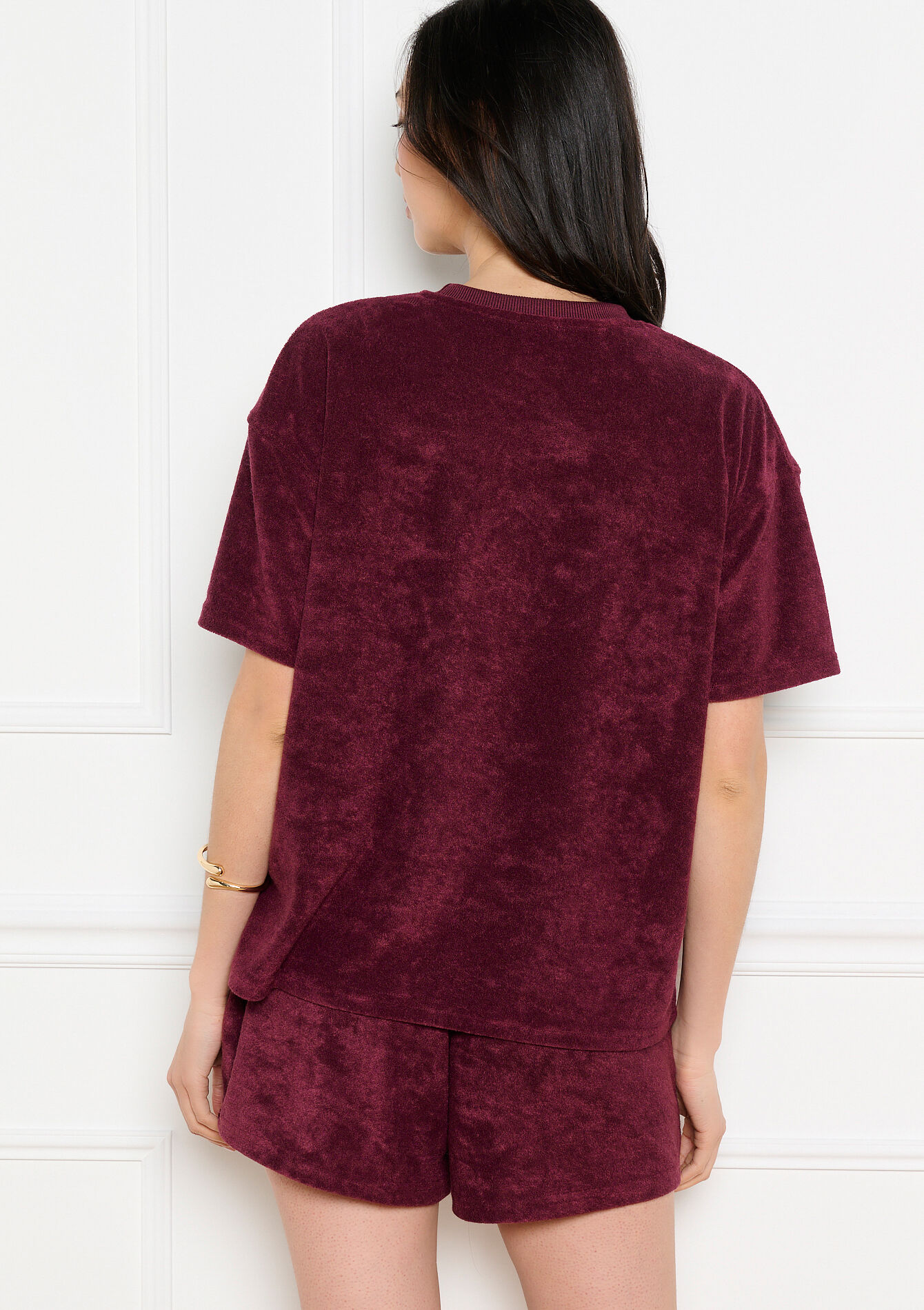 Relaxte badstof t-shirt - AUBERGINE - 15100420_1537