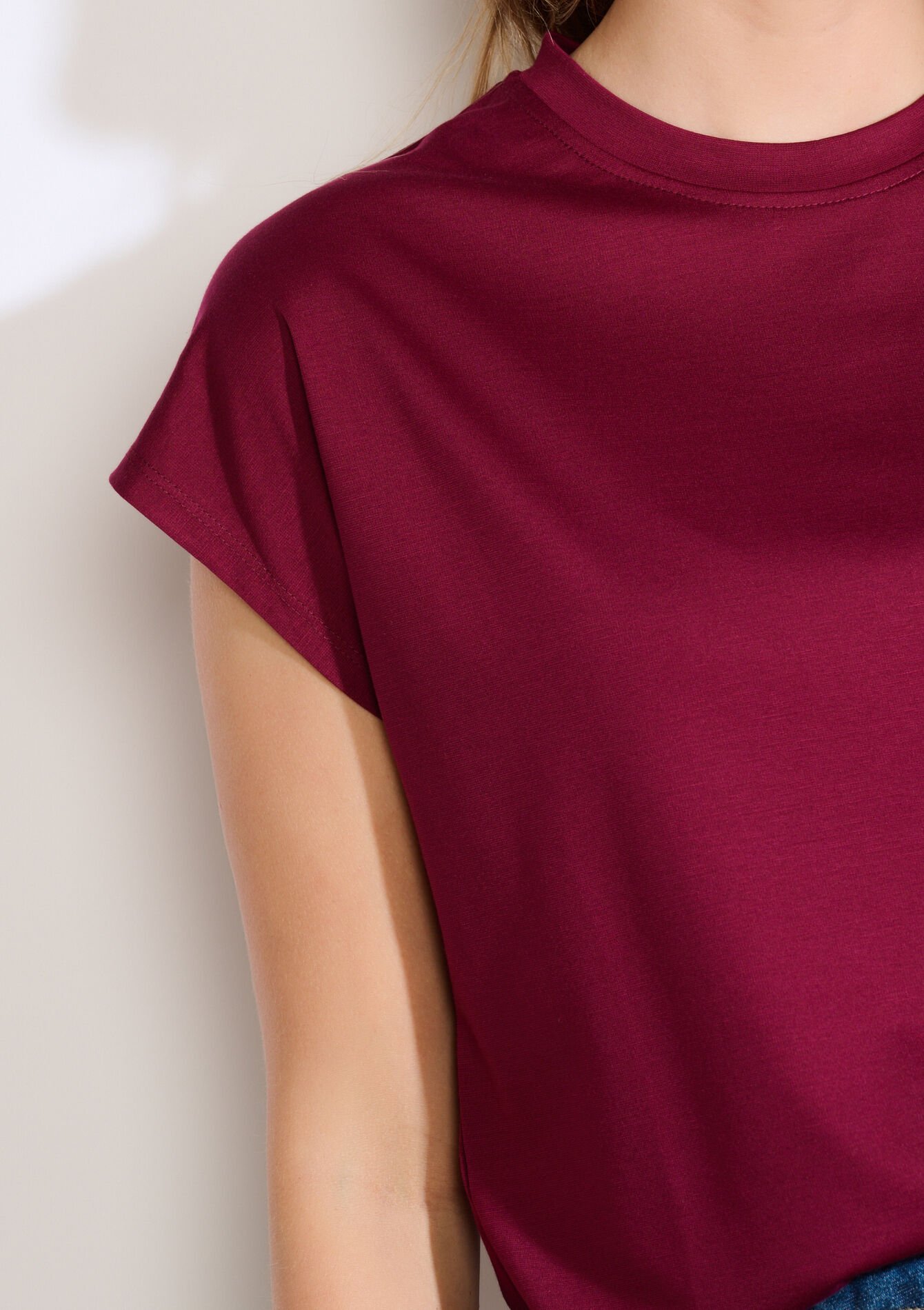 T-shirt fluide à épaules cap - AUBERGINE - 02301869_1537