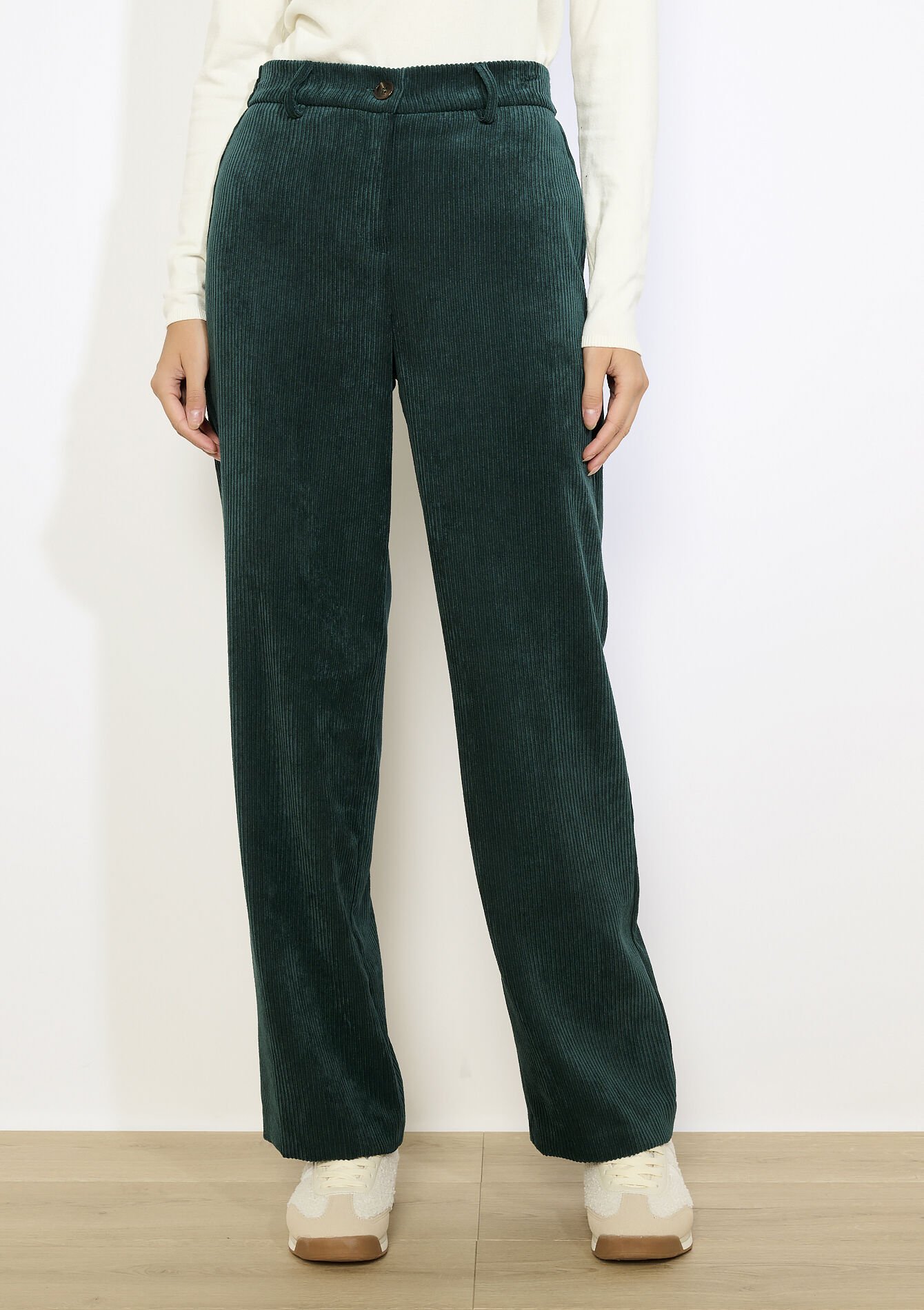 Corduroy broek met elastiek - GREEN EMERALD - 06100746_4511