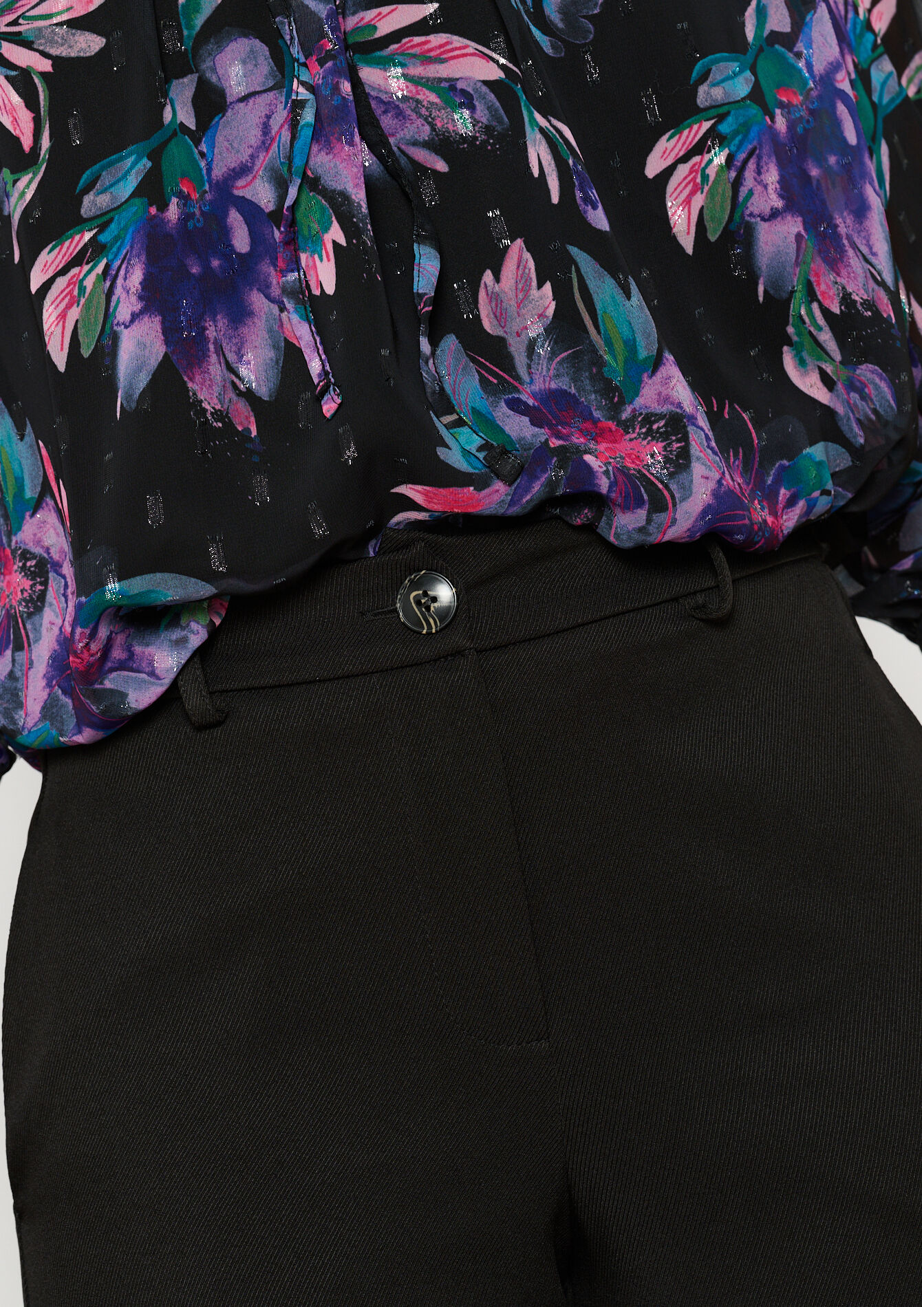 Wijde broek in keperstof, Wijde broek in keperstof - BLACK - 06100648_1119