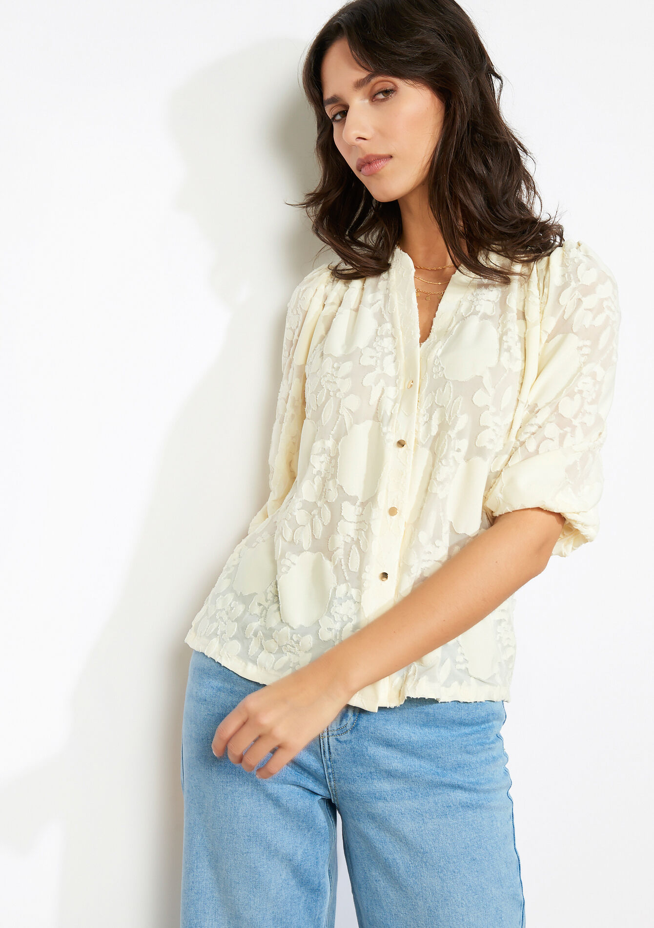 Embroidered sheer blouse - OFFWHITE - 02301992
