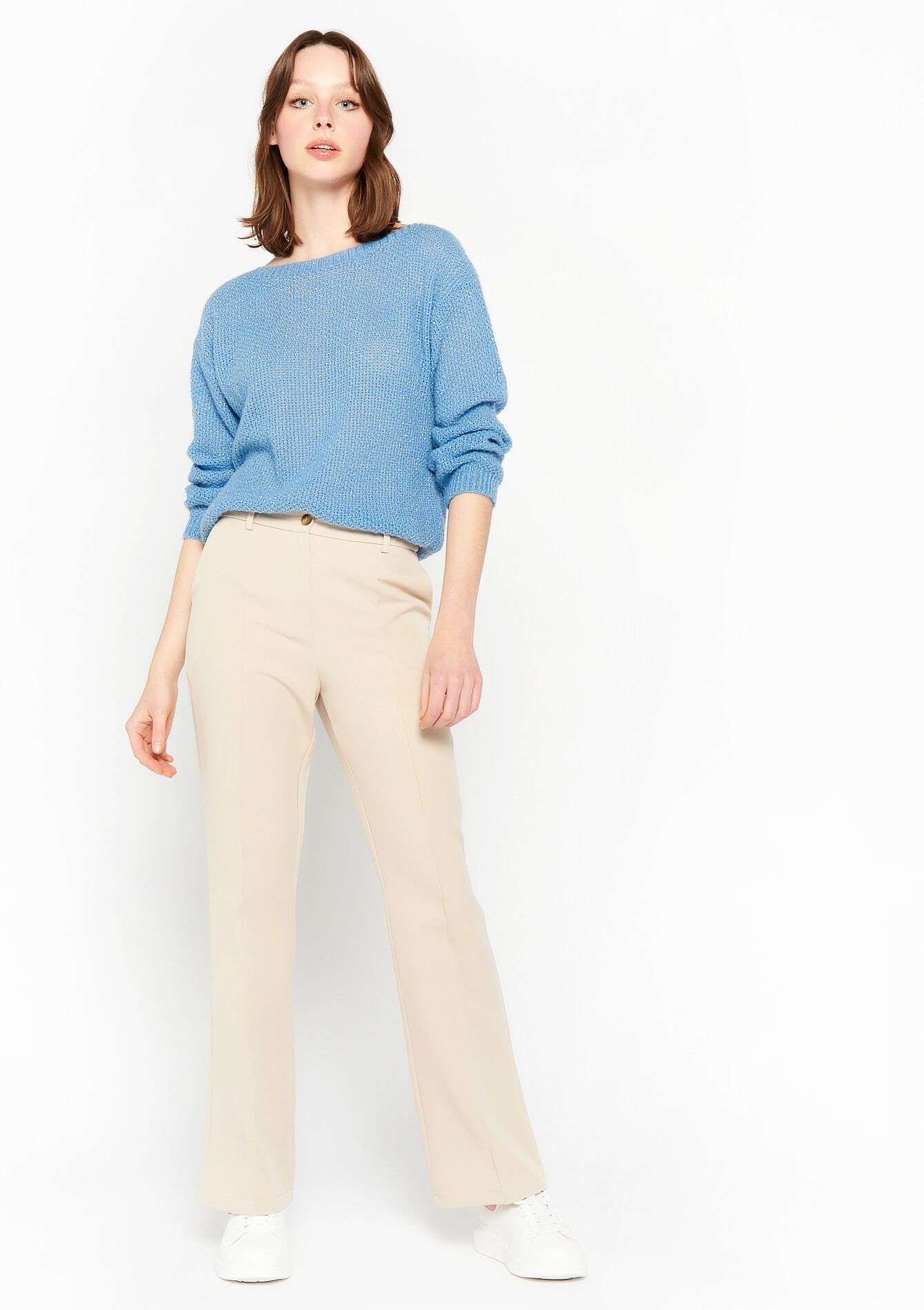 Flared broek in keperstof, Flared broek in keperstof - LT BEIGE - 06100498_2527