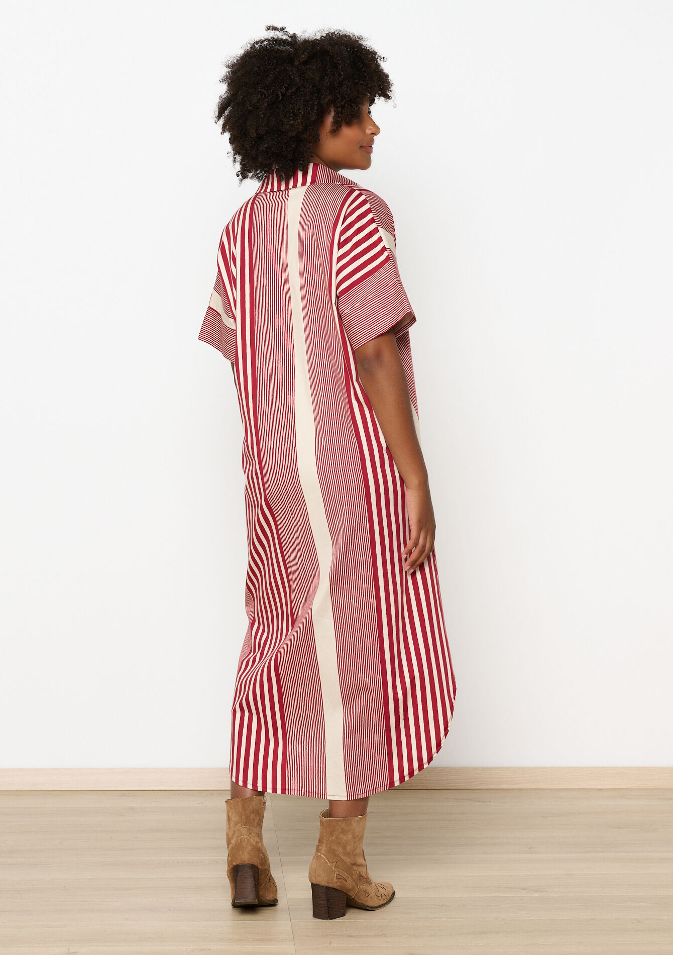 Midi hemdjurk met strepen, Midi hemdjurk met strepen - TERRACOTTA - 08103842_5303