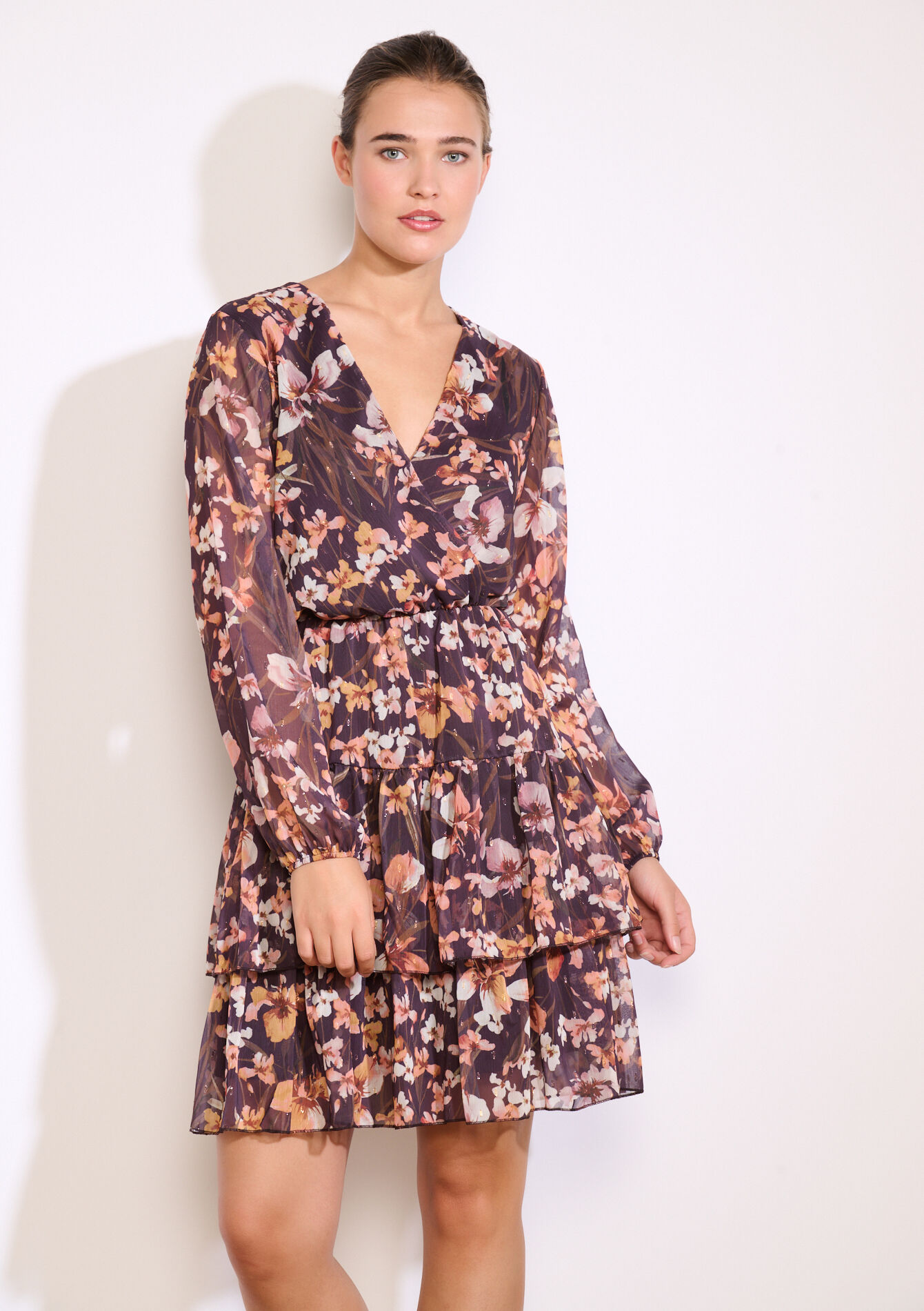 Robe courte à volants, Robe courte à volants - BROWN DARK CHOCOLATE - 08104305_3720