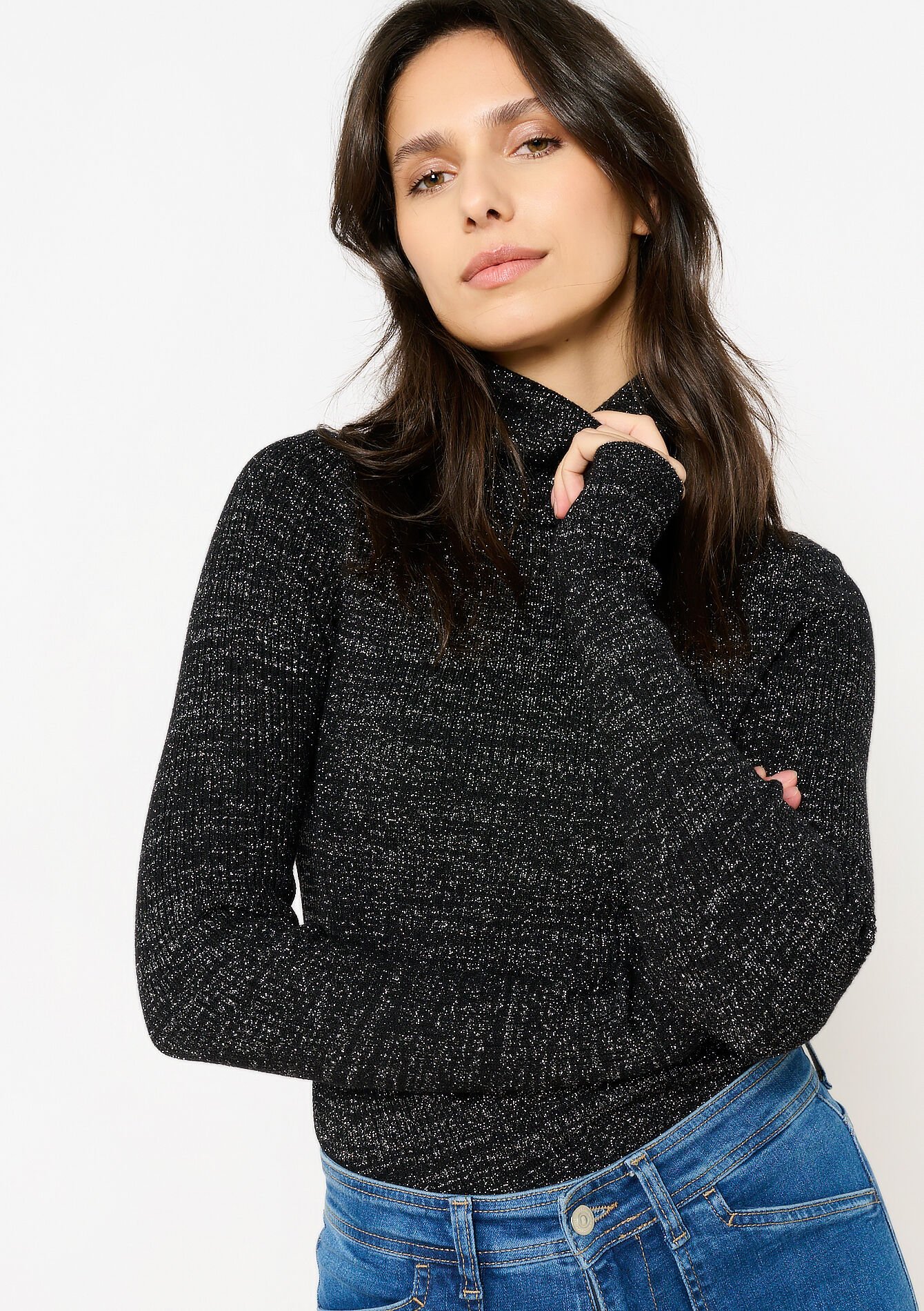 Rollneck swetaer with lurex, Rollneck swetaer with lurex - BLACK - 04101260_1119