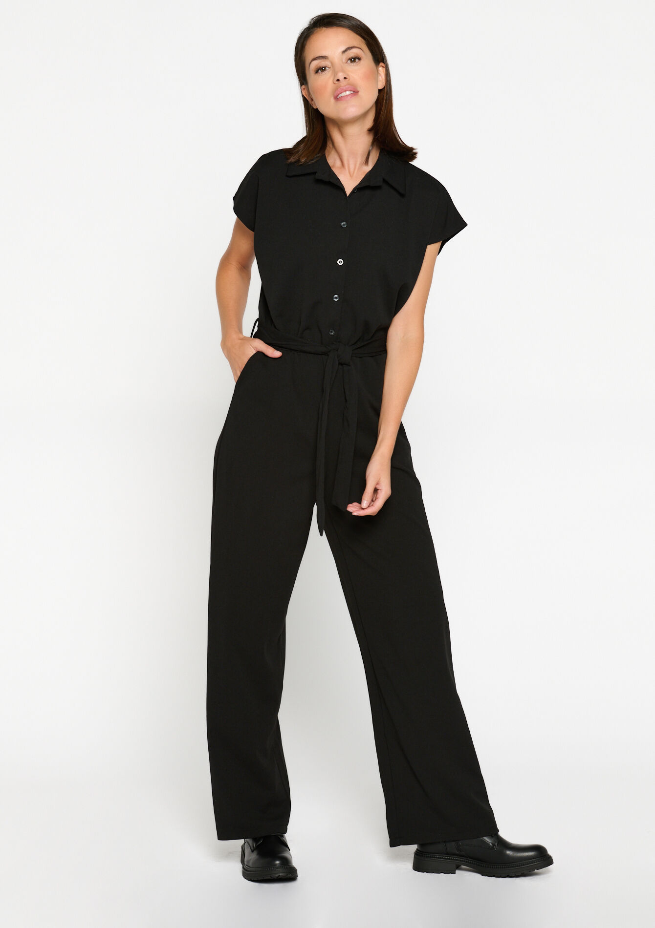 Jumpsuit met striklint - BLACK - 06004456_1119