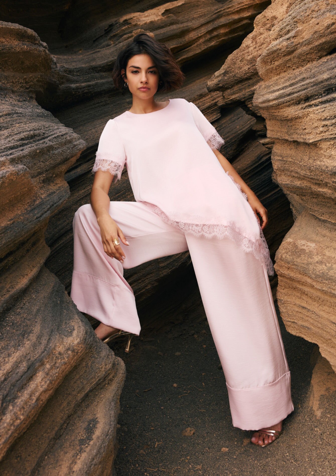 Wide satin trousers, , hi-res