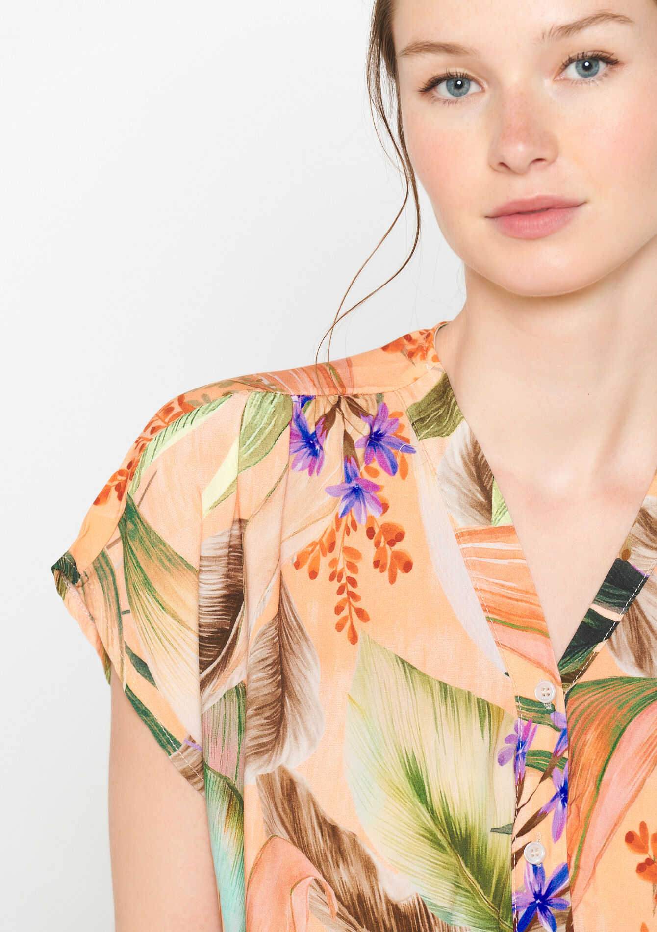 Hemd met tropische print, Hemd met tropische print - PASTEL PEACH - 05702601_1974