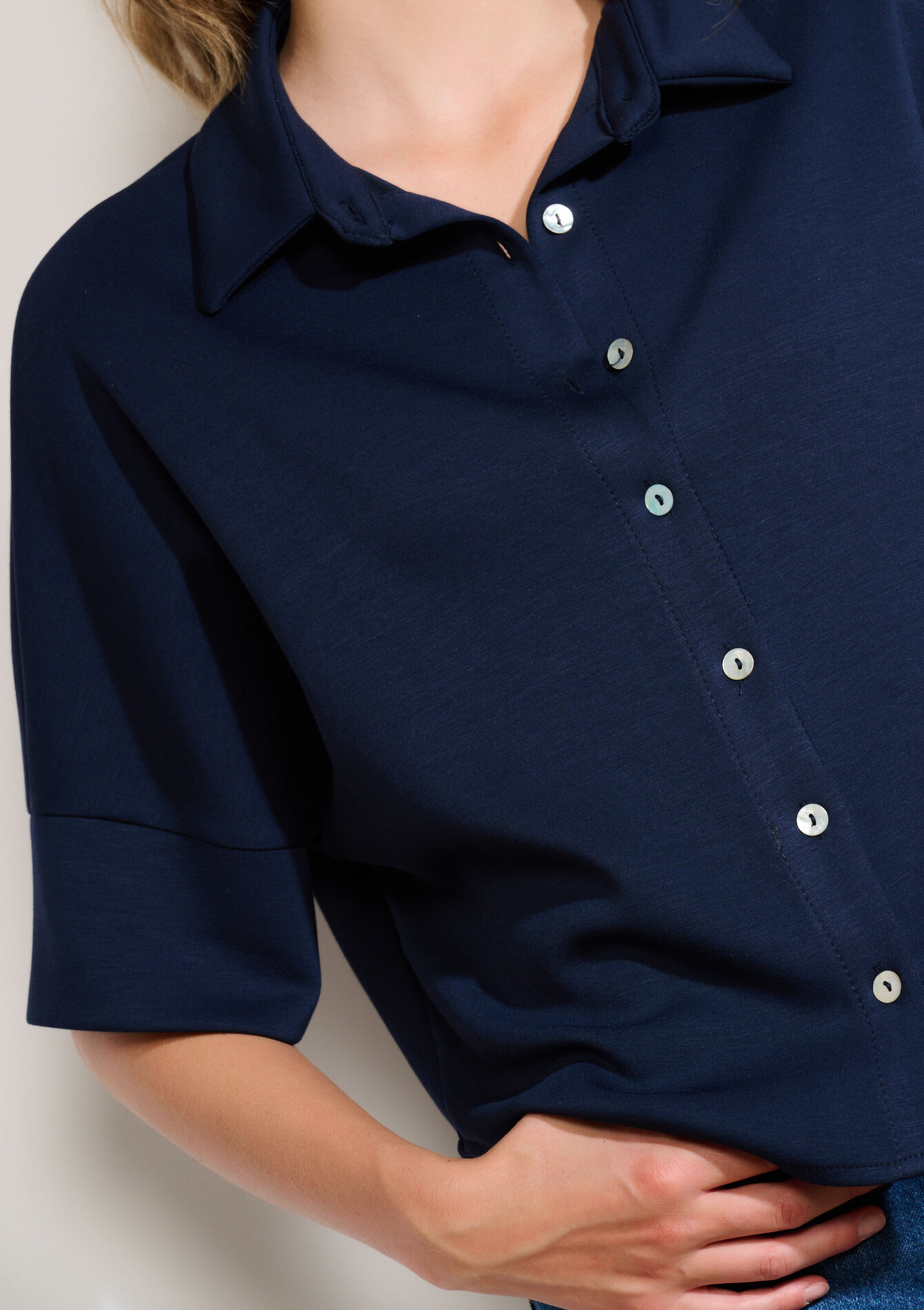 Losvallend overhemd met korte mouwen, Losvallend overhemd met korte mouwen - NAVY BASIC - 02301896_2723