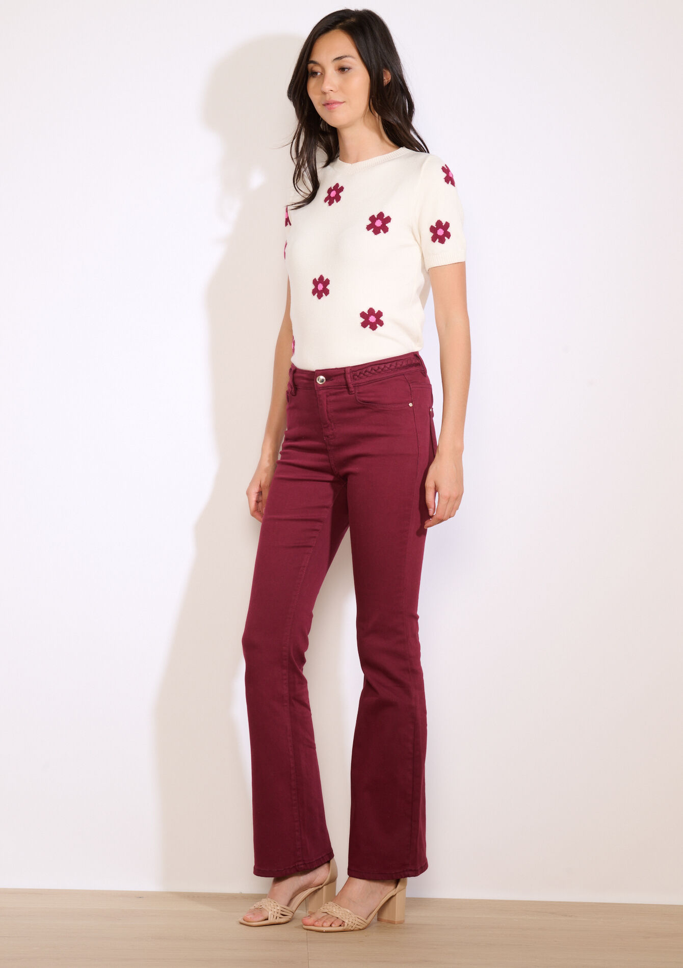 Bootcut jeans met hoge taille, Bootcut jeans met hoge taille - BORDEAU WINE - 06004596_1467