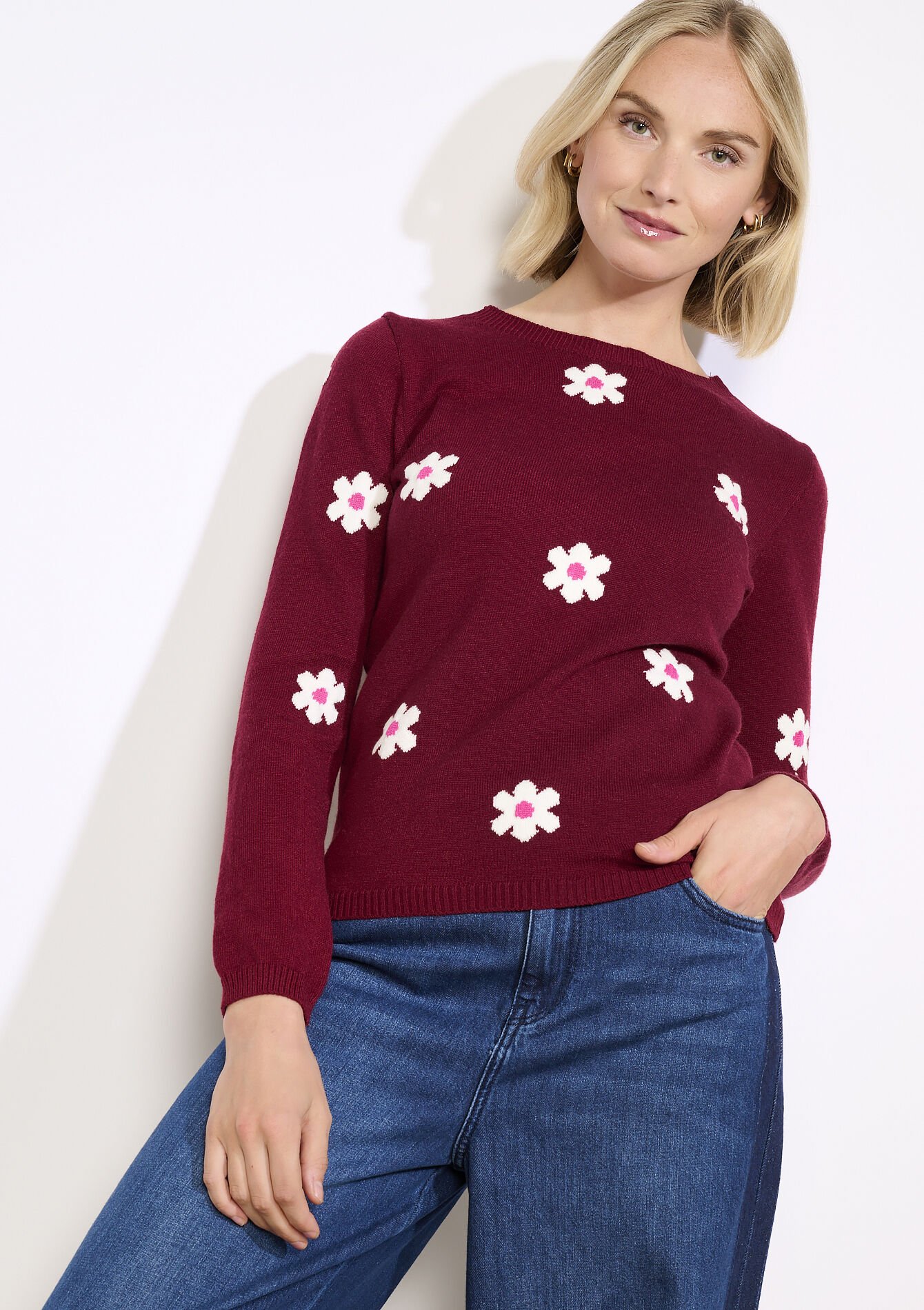 Trui met bloemenprint - BORDEAU WINE - 04007088_1467