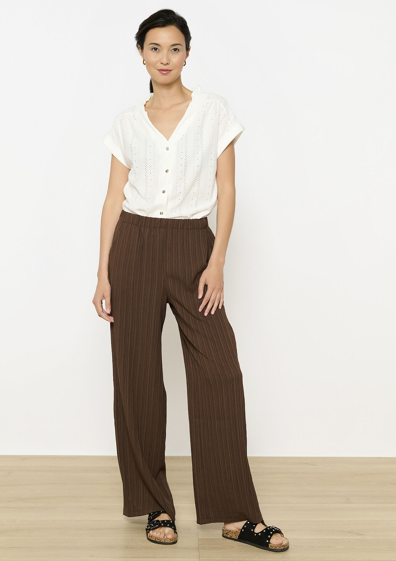 Broek met reliëf, Broek met reliëf - BROWN DARK CHOCOLATE - 06600965_3720